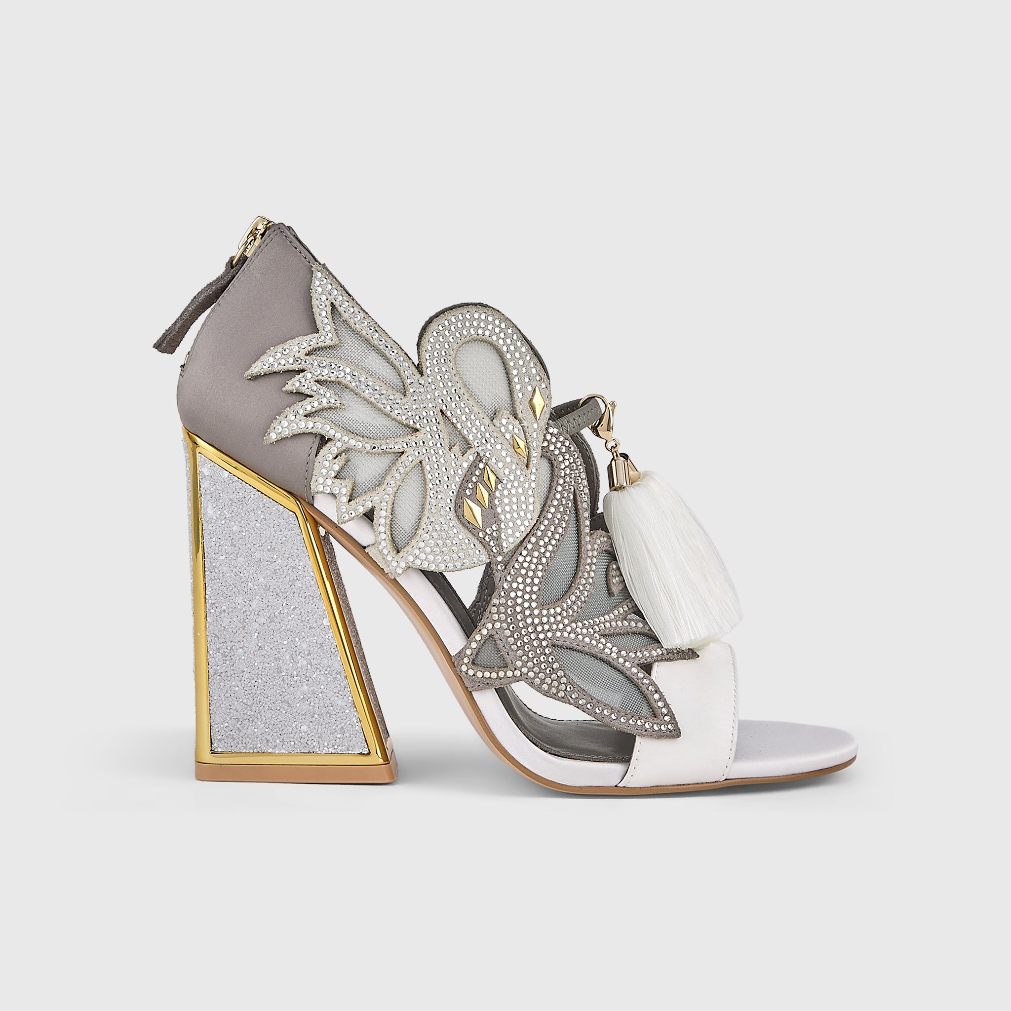 Kat Maconie Aya Anch Sandals in Moonstone – luxury women's block frame heel sandal with 105mm heel