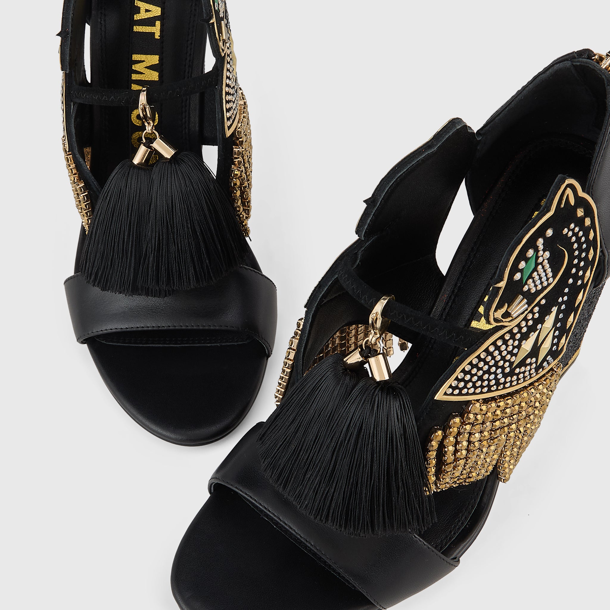 Kat Maconie Aya Panther Sandals in Black – luxury women's block frame sandal with 105mm heel