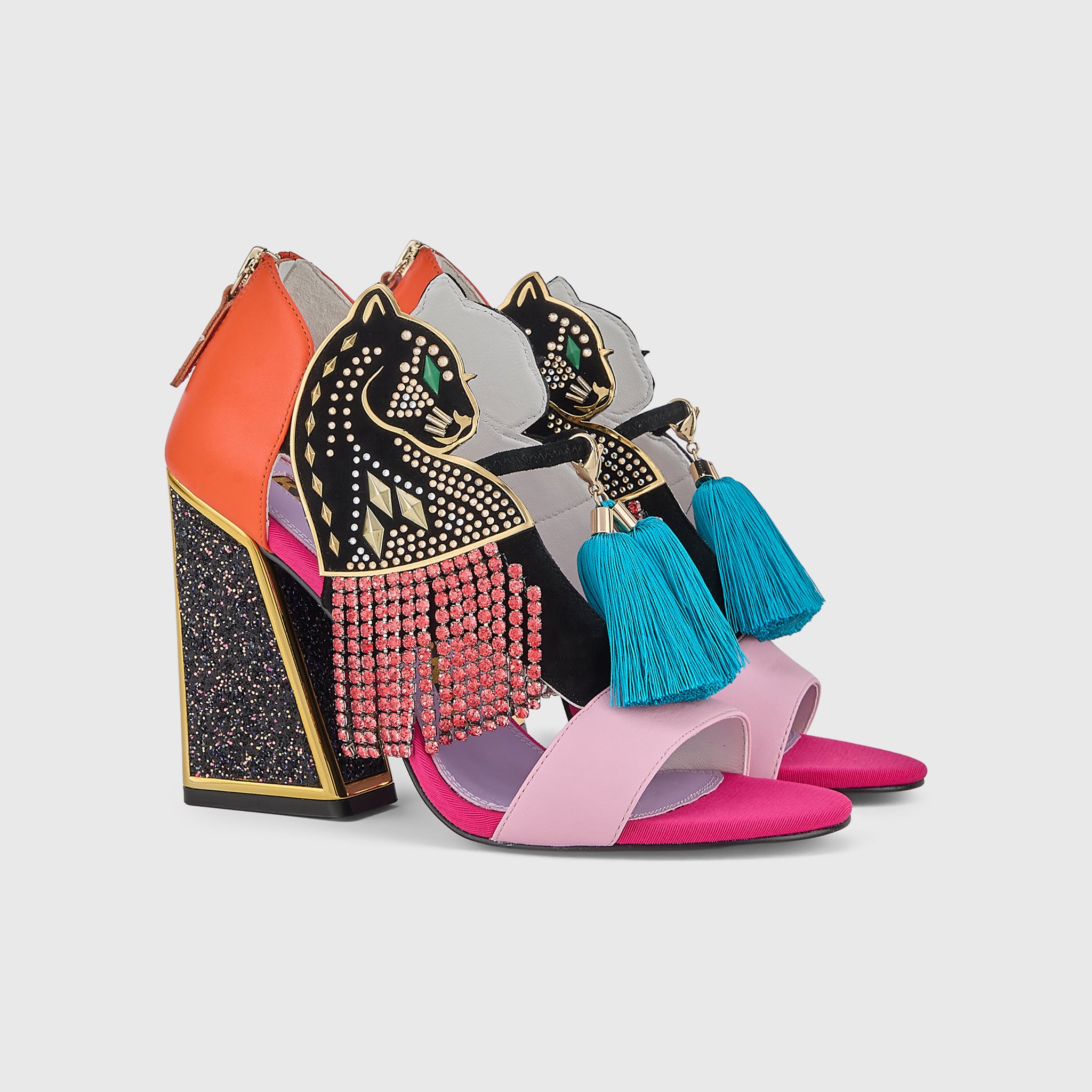 Kat Maconie Aya Panther Sandals in Fire/Fuchsia – luxury women's block frame sandal with 105mm heel