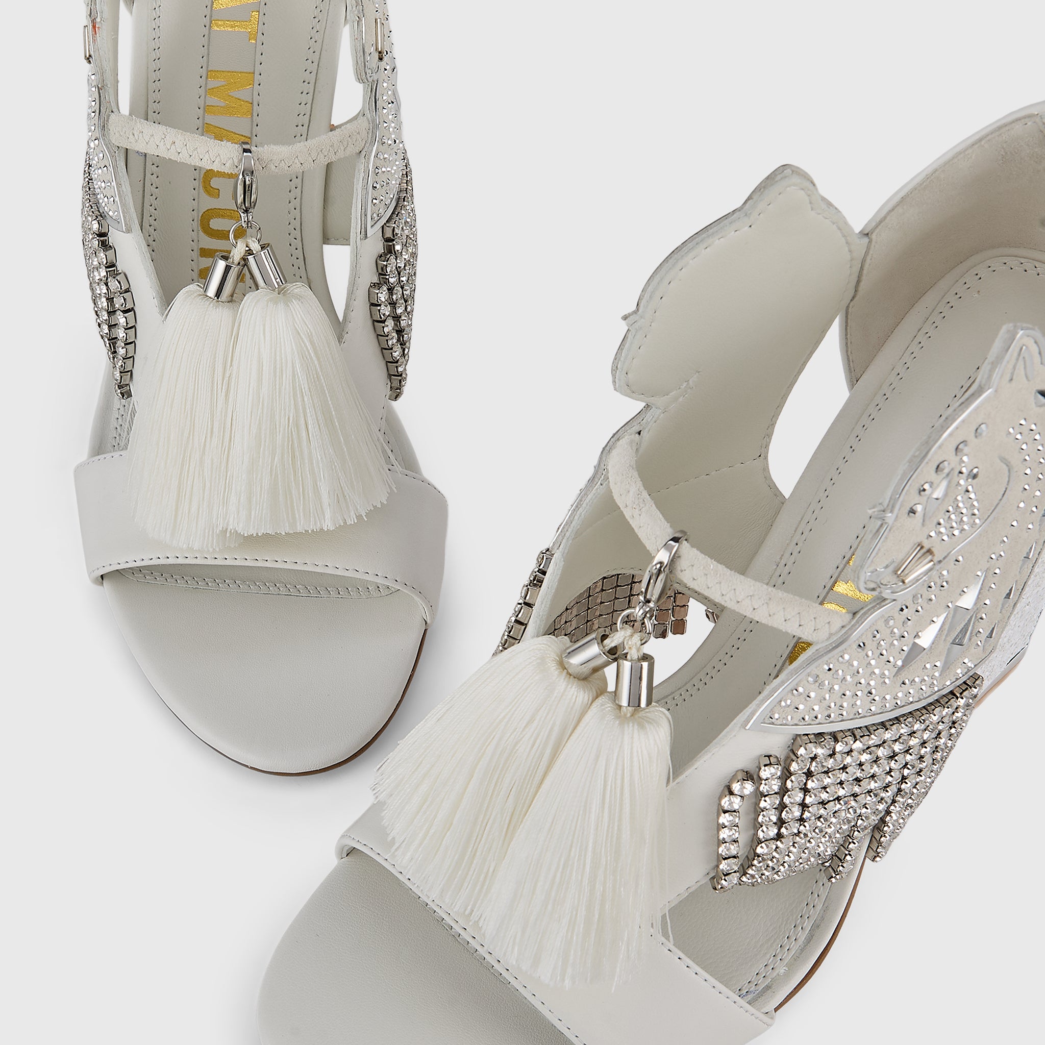 Kat Maconie Aya Panther Sandals in White – luxury women's block frame sandal with 105mm heel