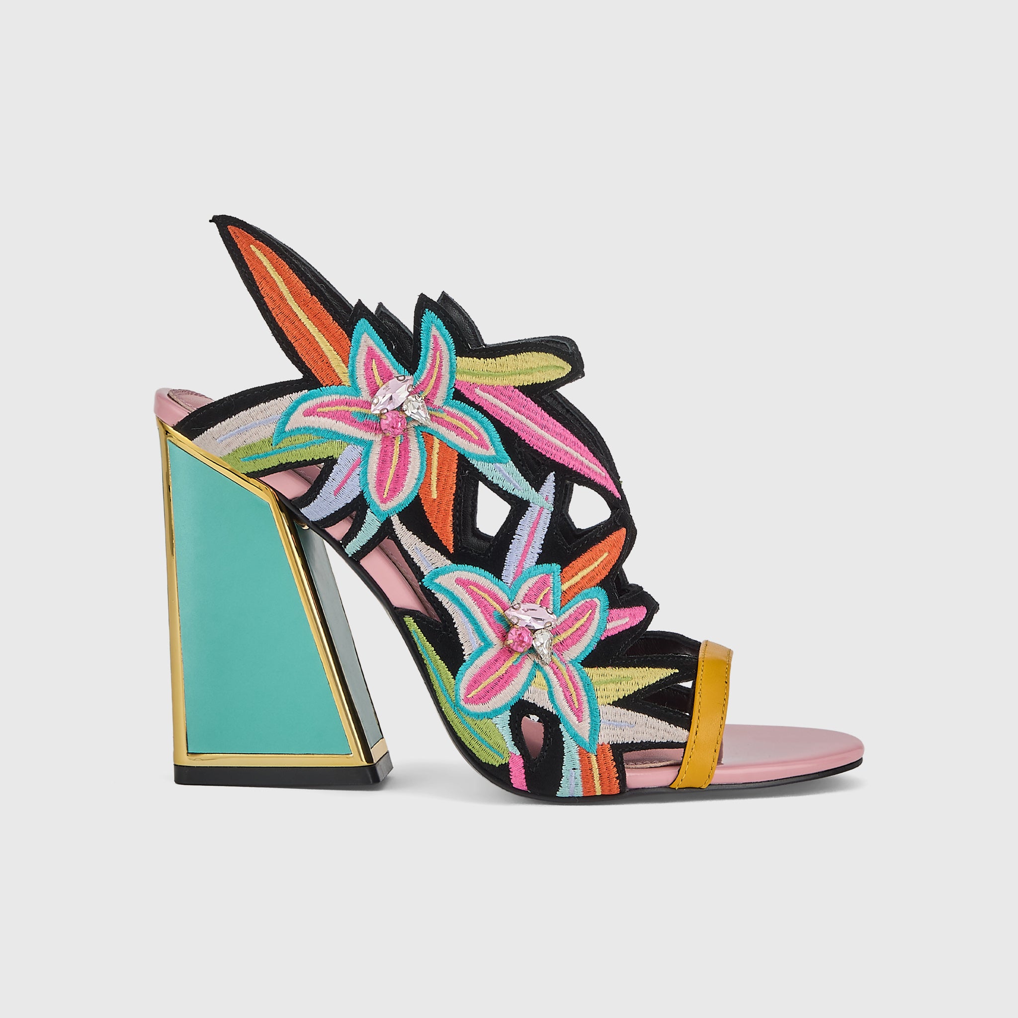 Kat Maconie Diva Dee Sandals in Mermaid Green – luxury women's block frame heel sandal in kid suede with 105mm heel