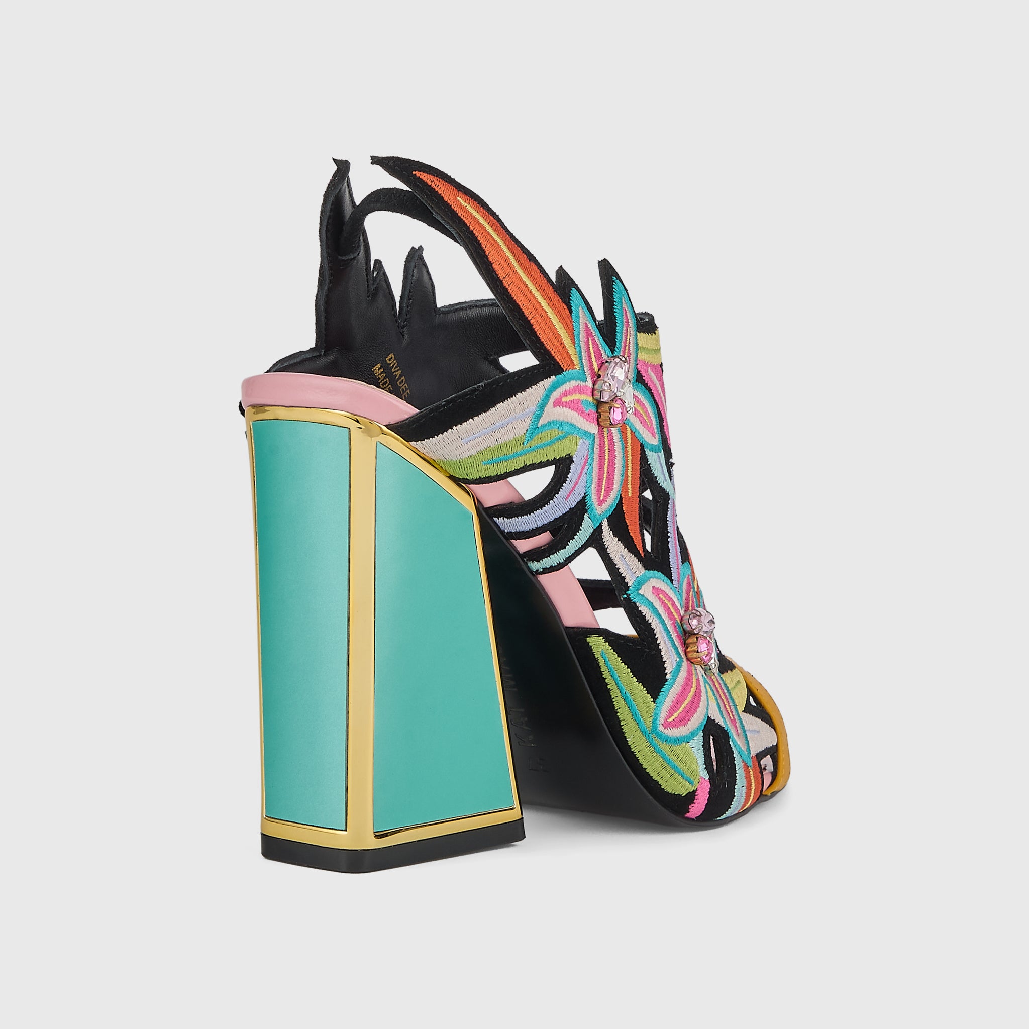 Kat Maconie Diva Dee Sandals in Mermaid Green – luxury women's block frame heel sandal in kid suede with 105mm heel