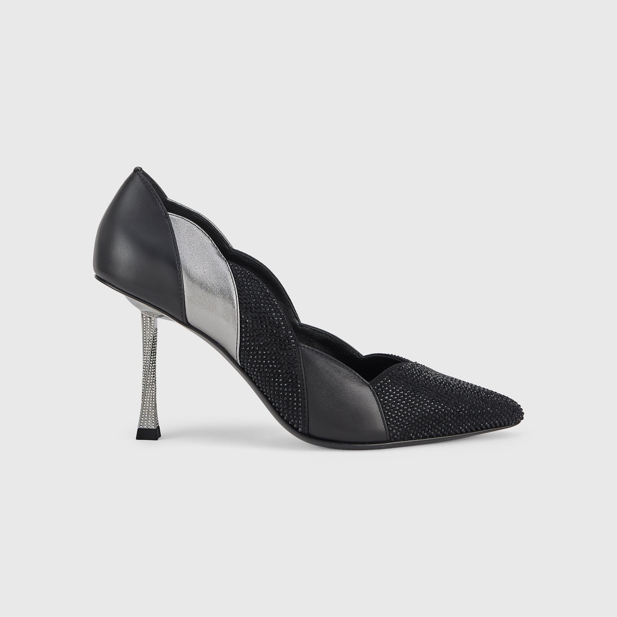 Kat Maconie Divina Pumps in Black – luxury women's crystal stiletto silhouette with 90mm heel