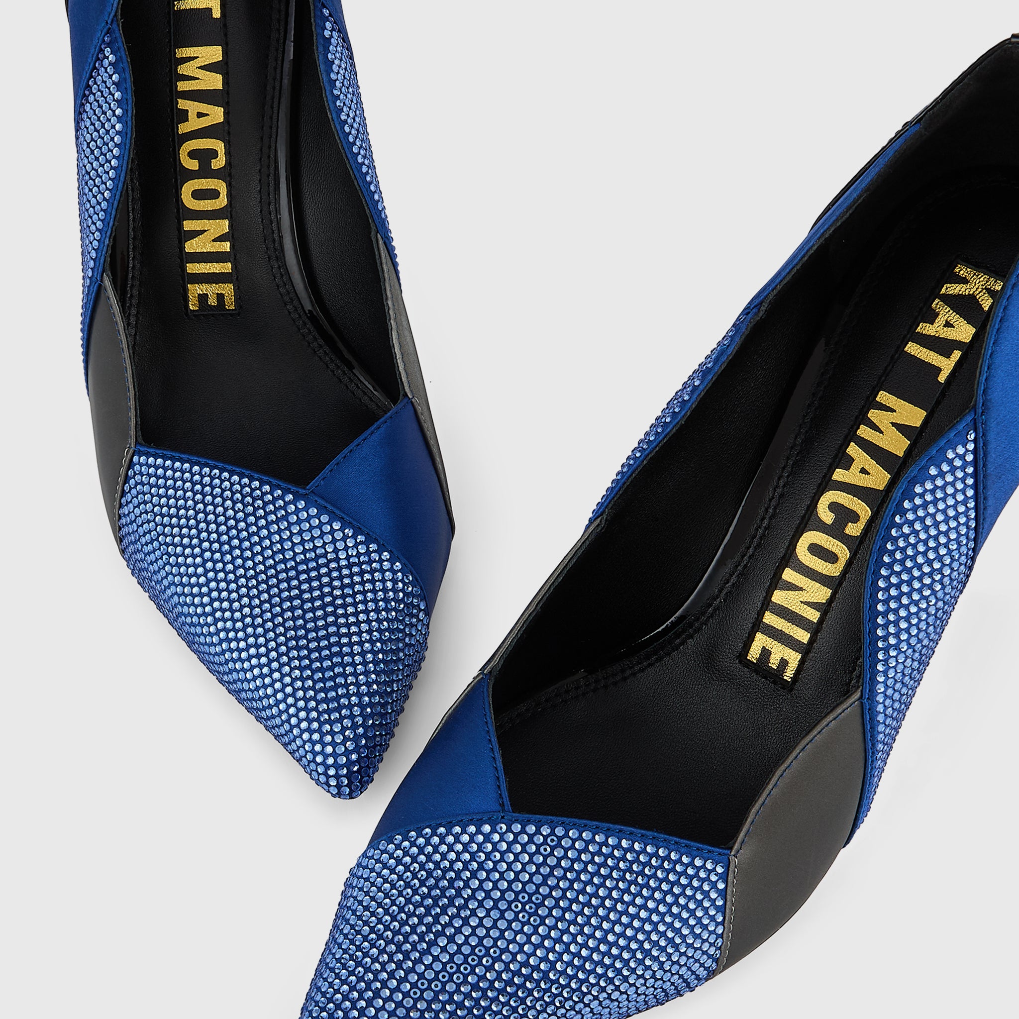 Kat Maconie Divina Pumps in Blue/Moonstone – luxury women's crystal stiletto silhouette with 90mm heel