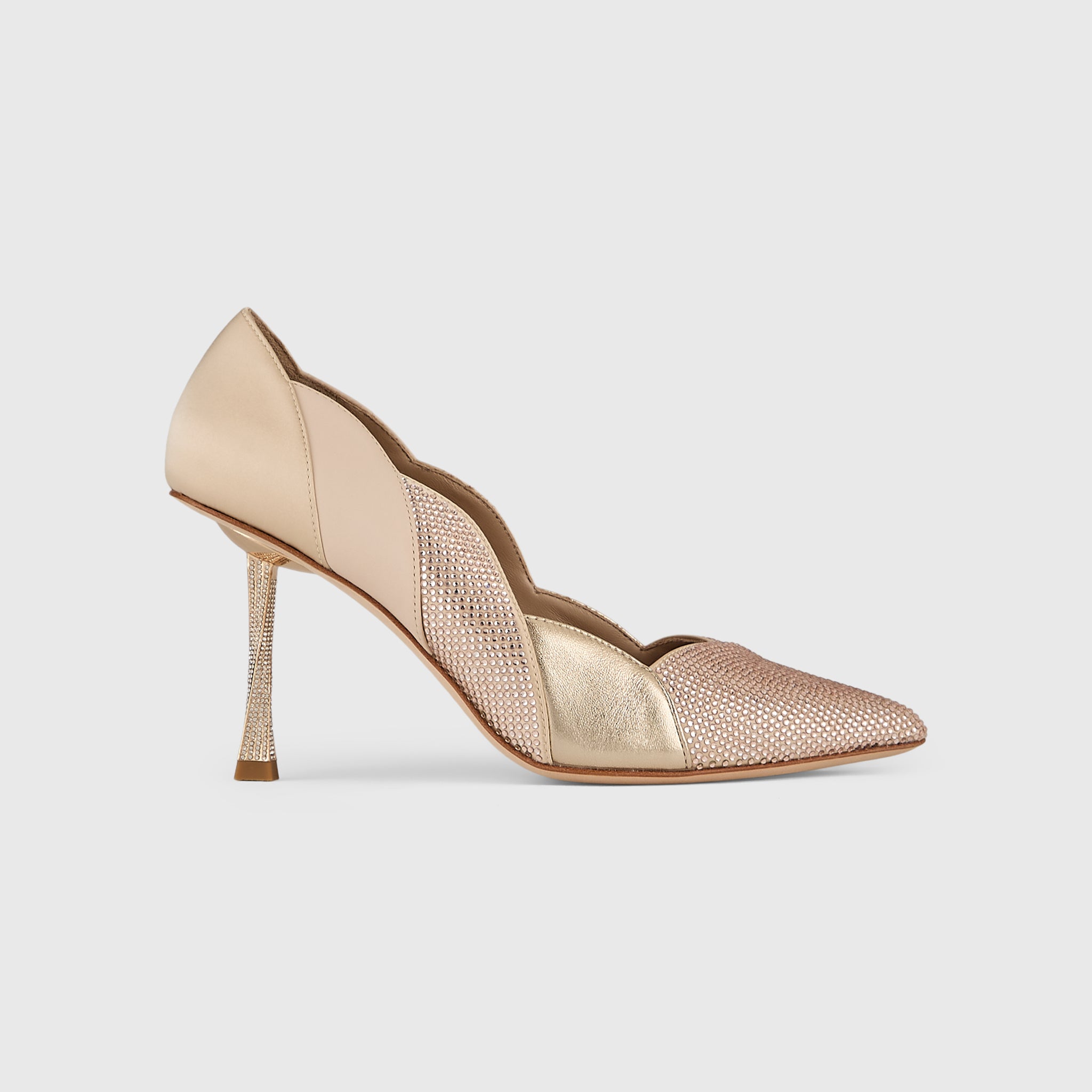 Kat Maconie Divina Pumps in Champagne – luxury women's crystal stiletto silhouette with 90mm heel