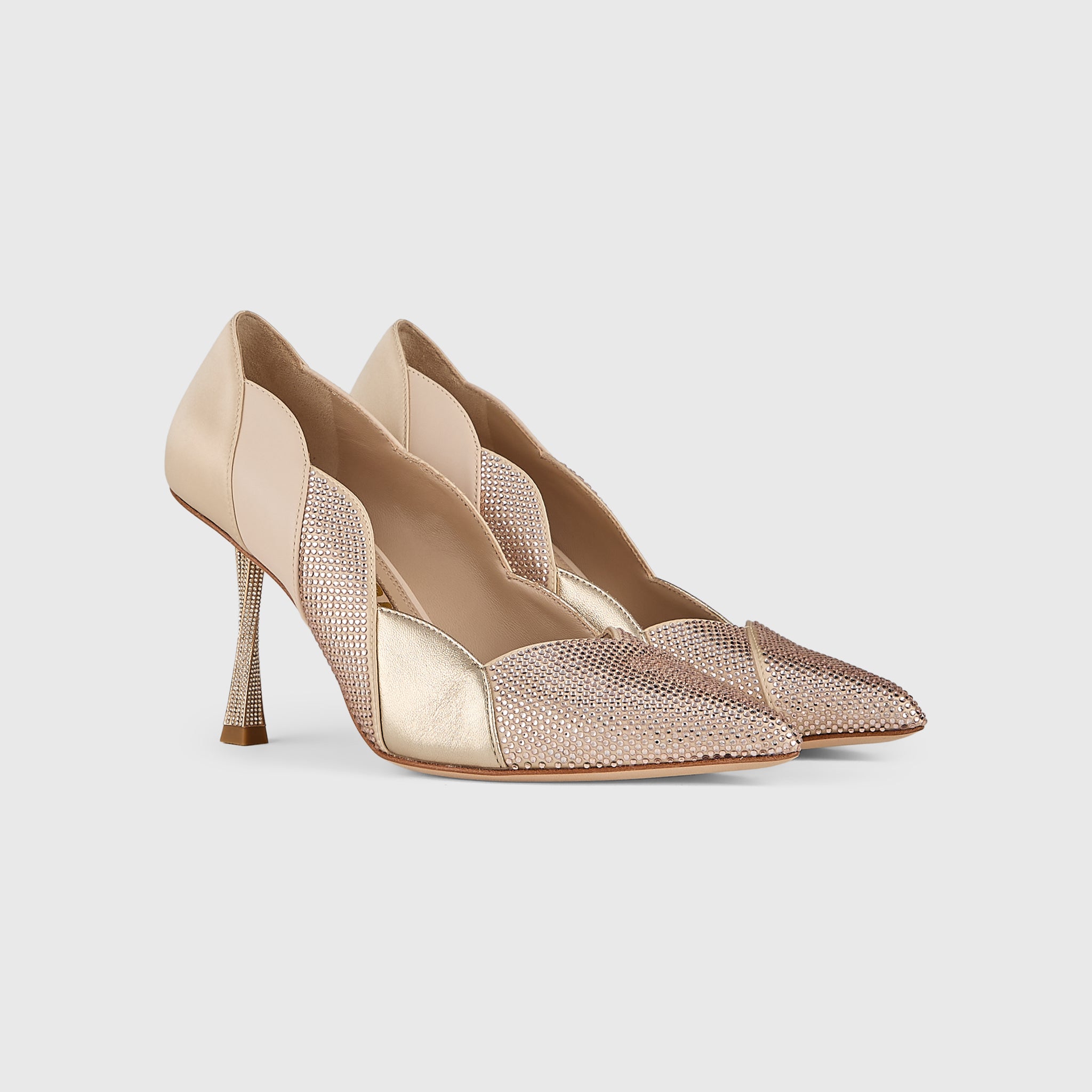 Kat Maconie Divina Pumps in Champagne – luxury women's crystal stiletto silhouette with 90mm heel