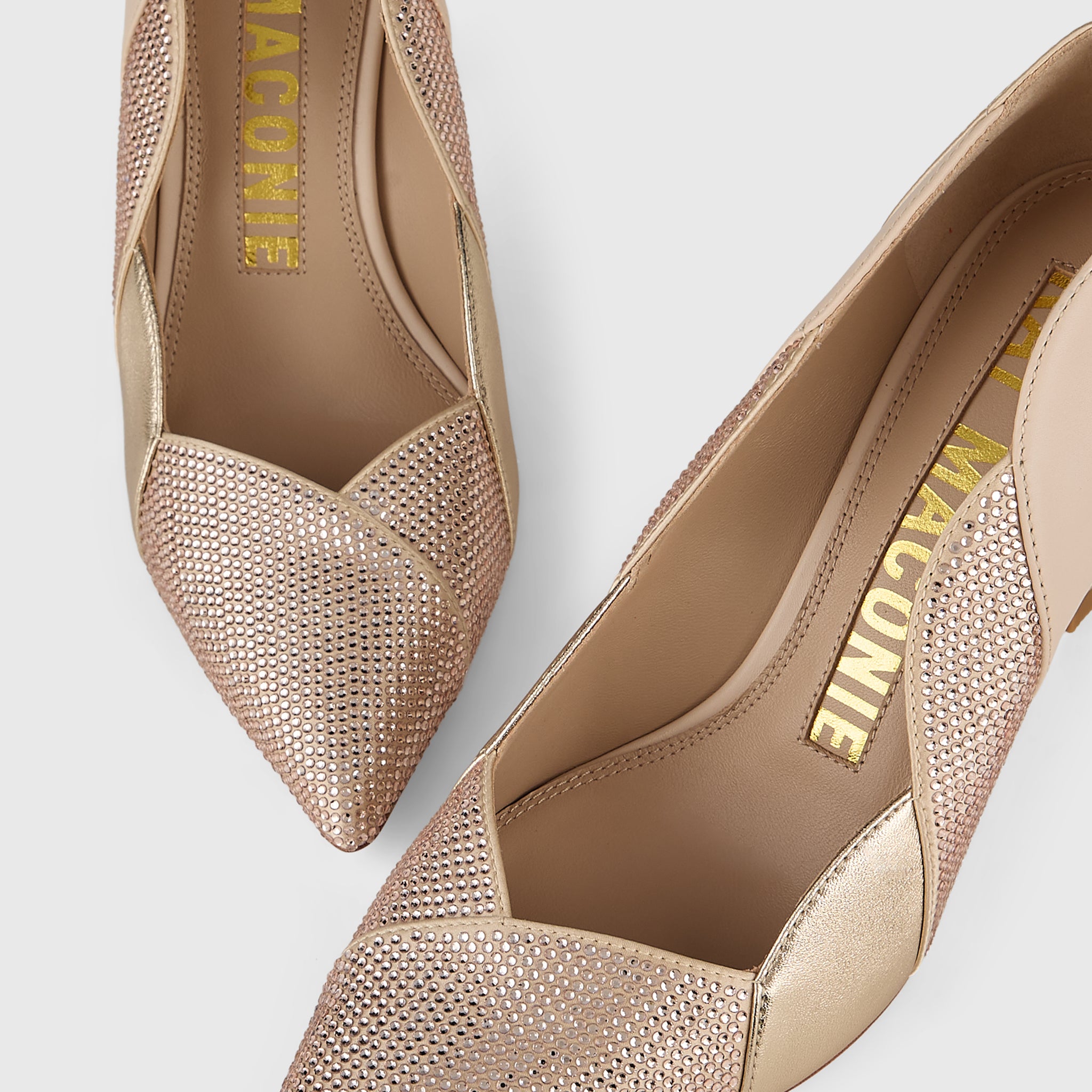 Kat Maconie Divina Pumps in Champagne – luxury women's crystal stiletto silhouette with 90mm heel