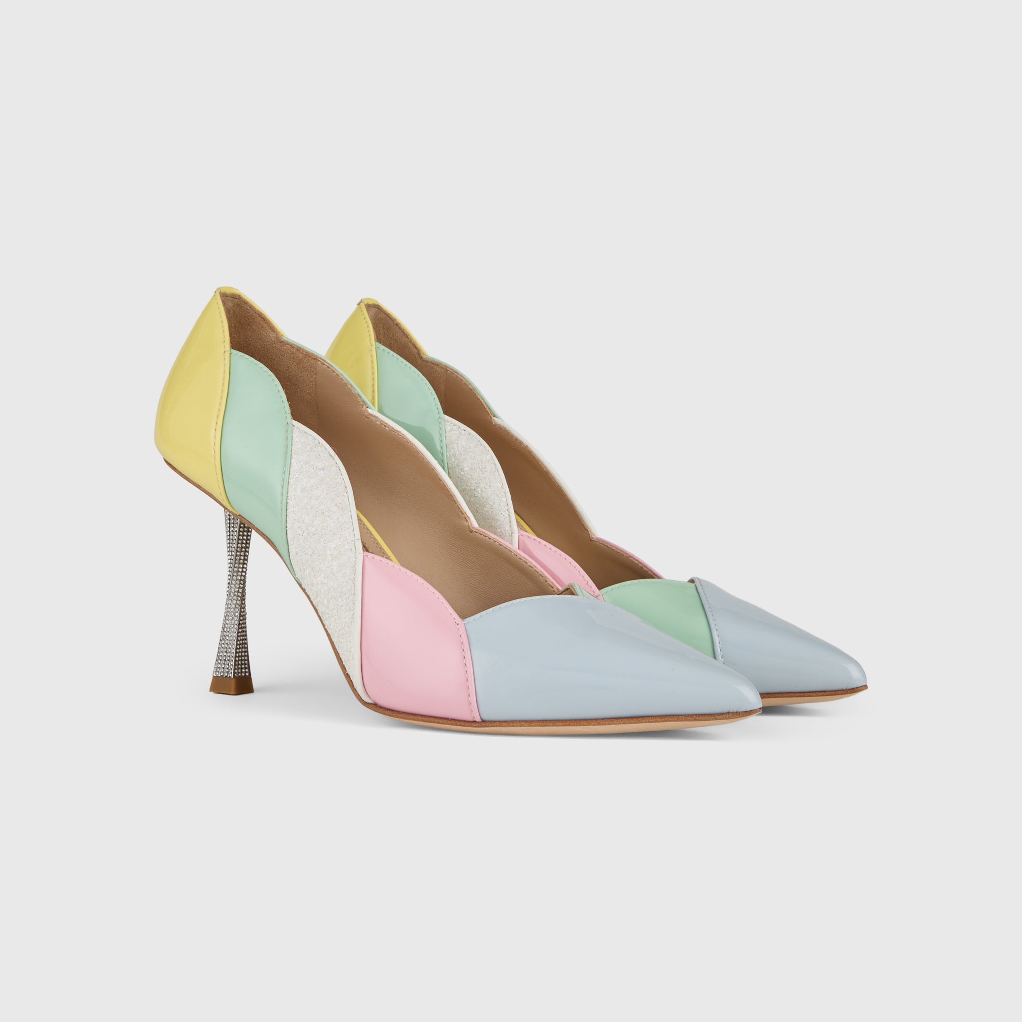 Kat Maconie Divina Pumps in Multi/Yellow – luxury women's crystal stiletto silhouette with 90mm heel