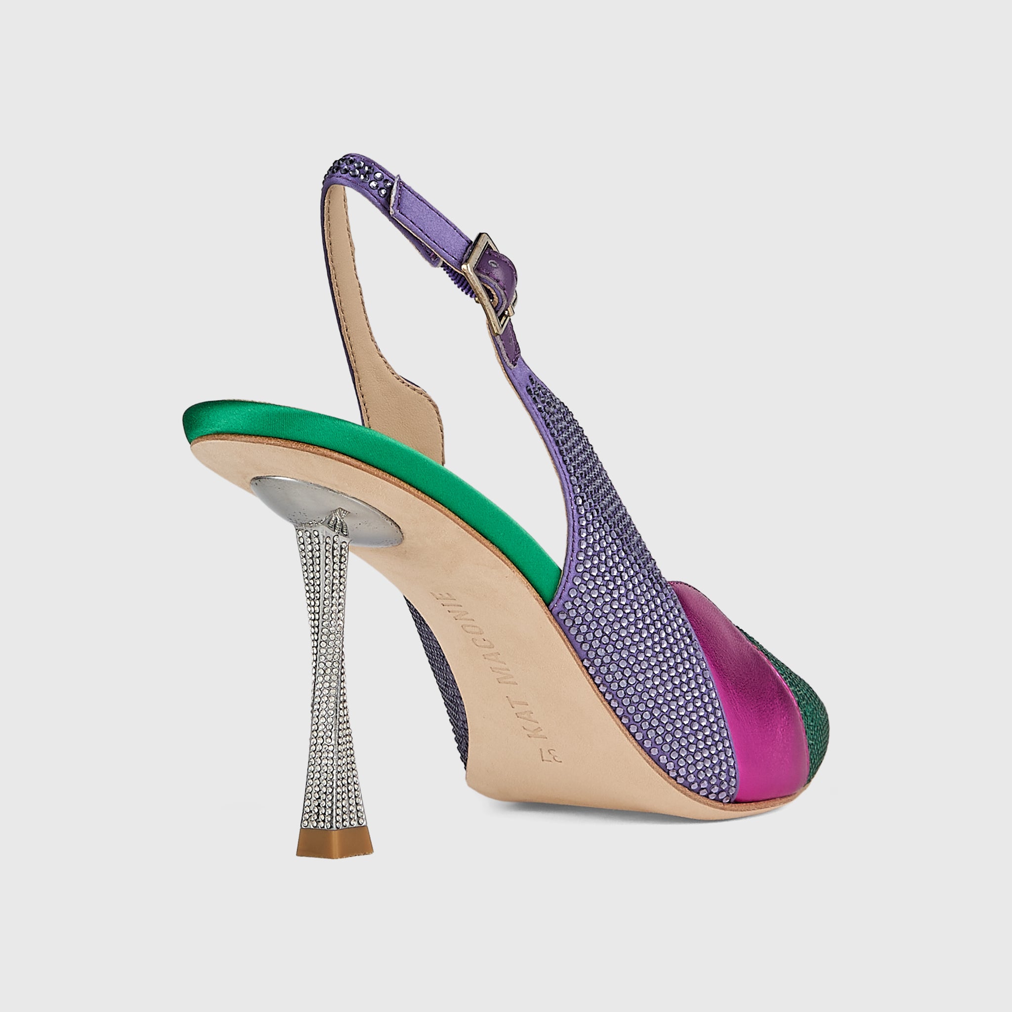 Kat Maconie Divina Slingbacks in Violet/Emerald – luxury women's crystal stiletto silhouette with 90mm heel
