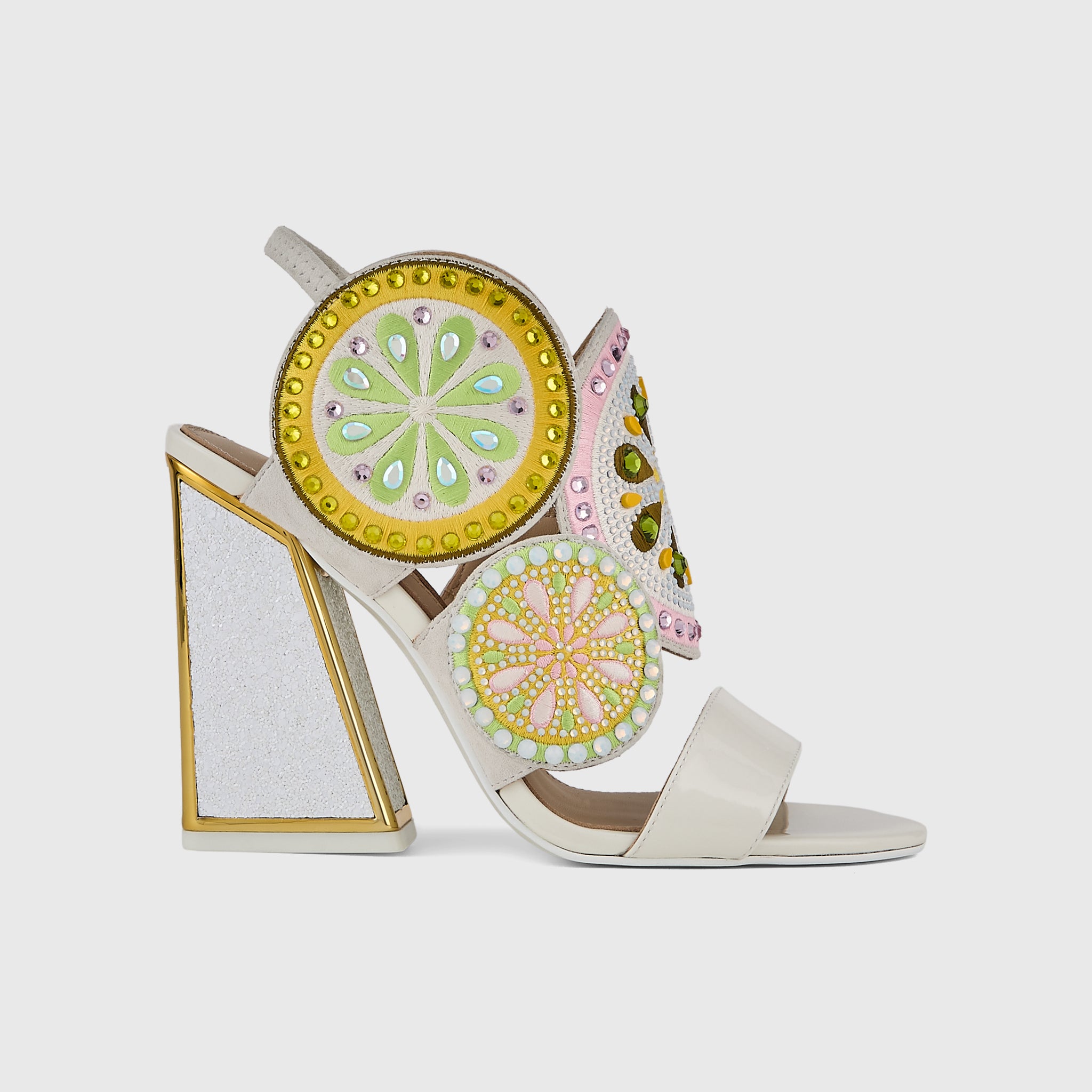 Kat Maconie Frida Sandals in Ivory/Melon – luxury women's block frame sandal with 105mm heel