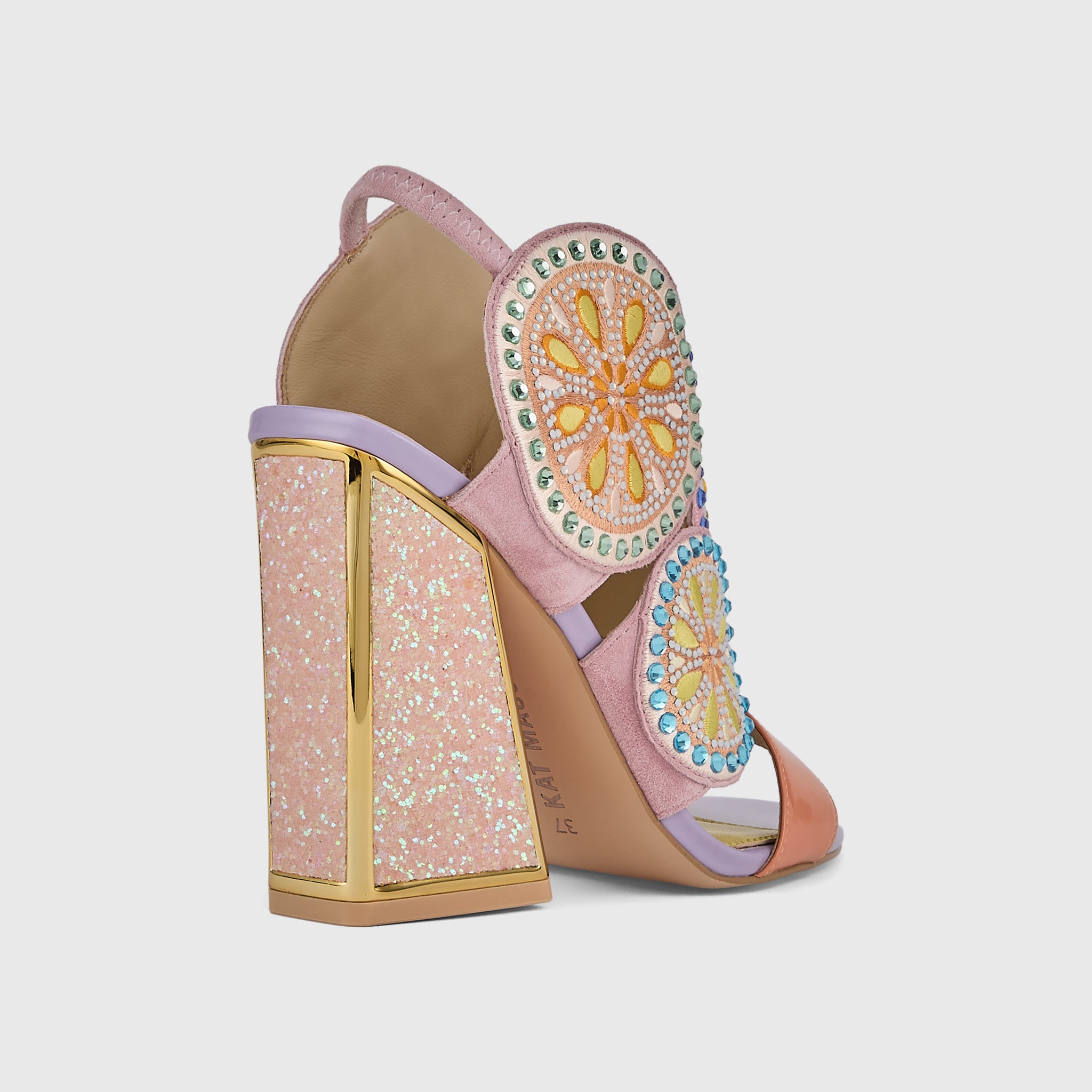 Kat Maconie Frida Sandals in Tangerine – luxury women's block frame sandal with 105mm heel