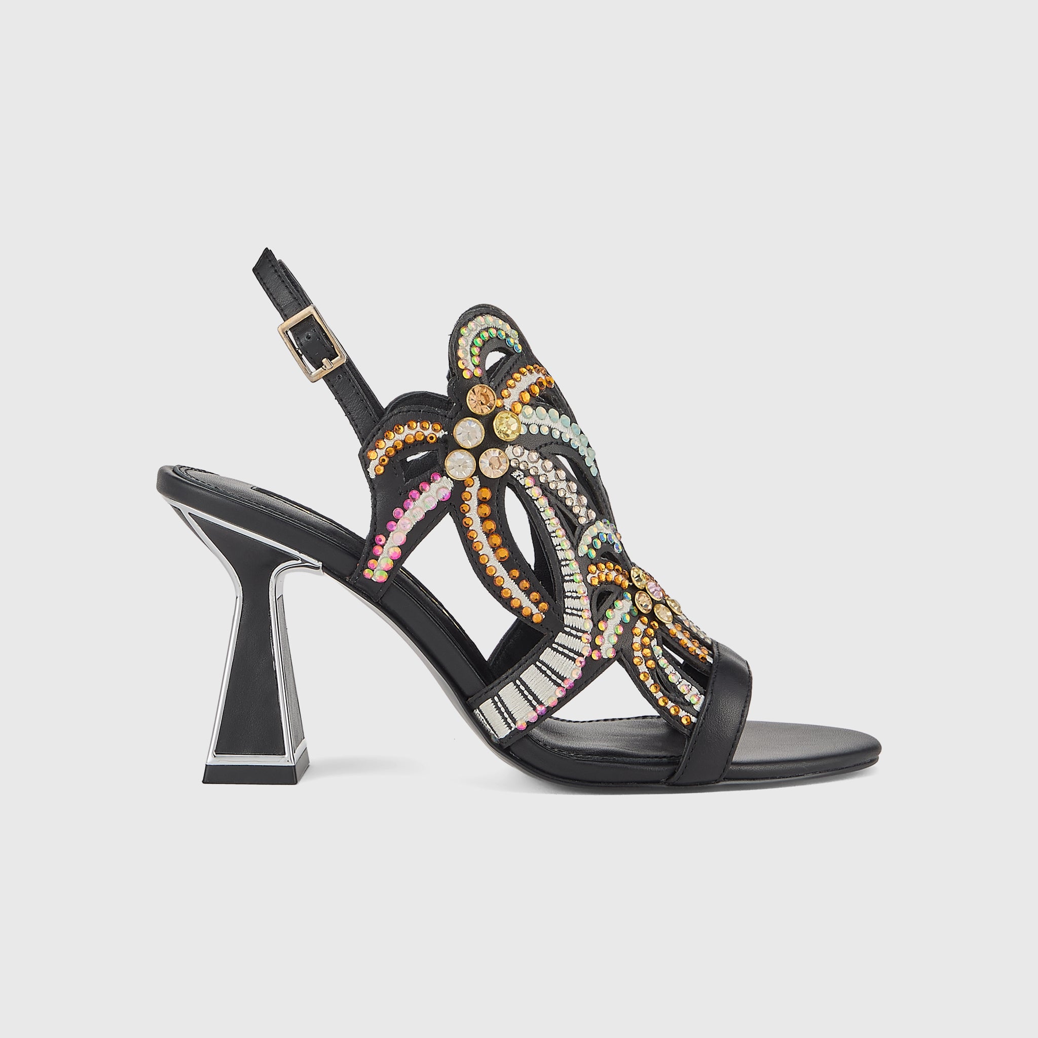 Kat Maconie Kiawa Sandals in Black – luxury women's hourglass frame sandal with 85mm heel