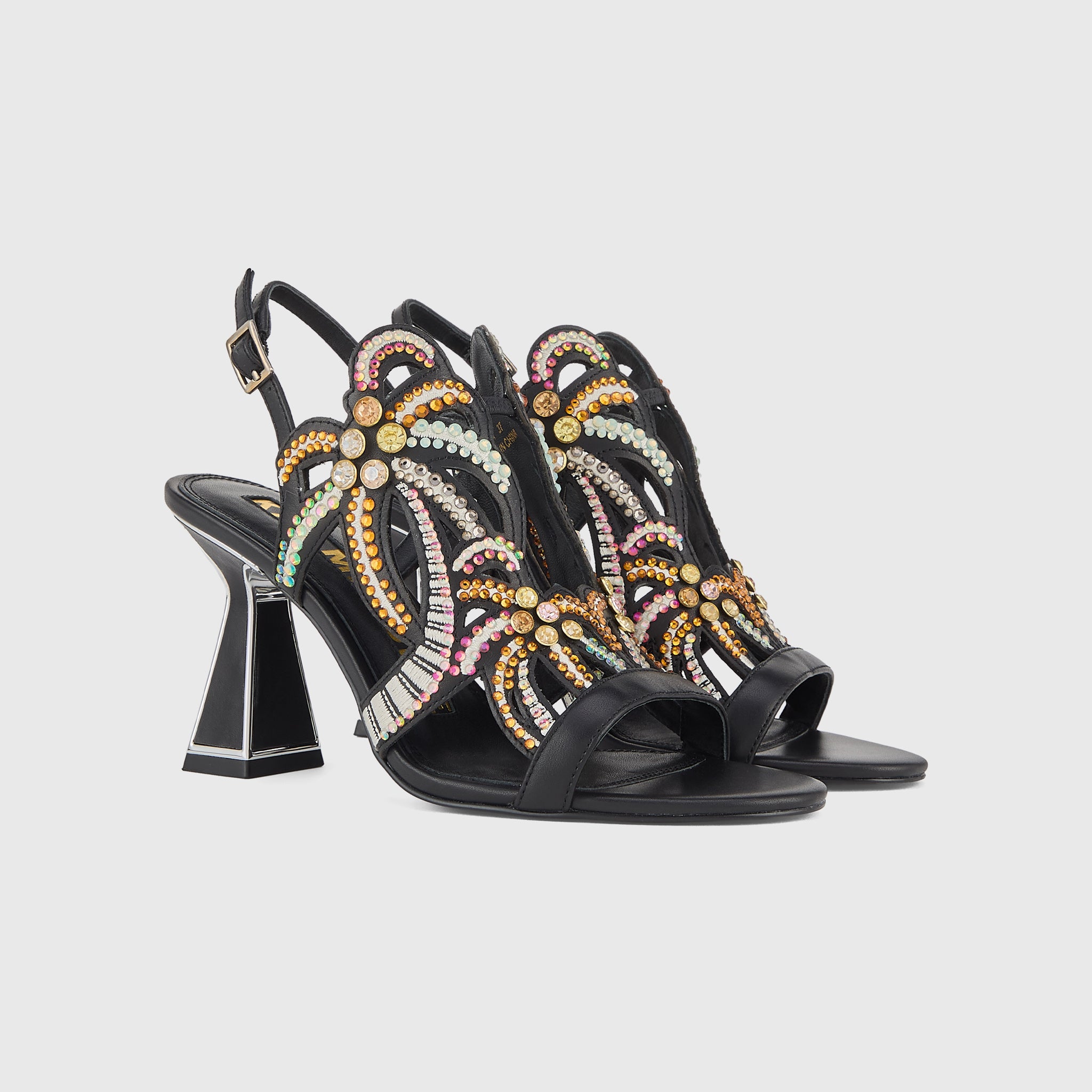 Kat Maconie Kiawa Sandals in Black – luxury women's hourglass frame sandal with 85mm heel