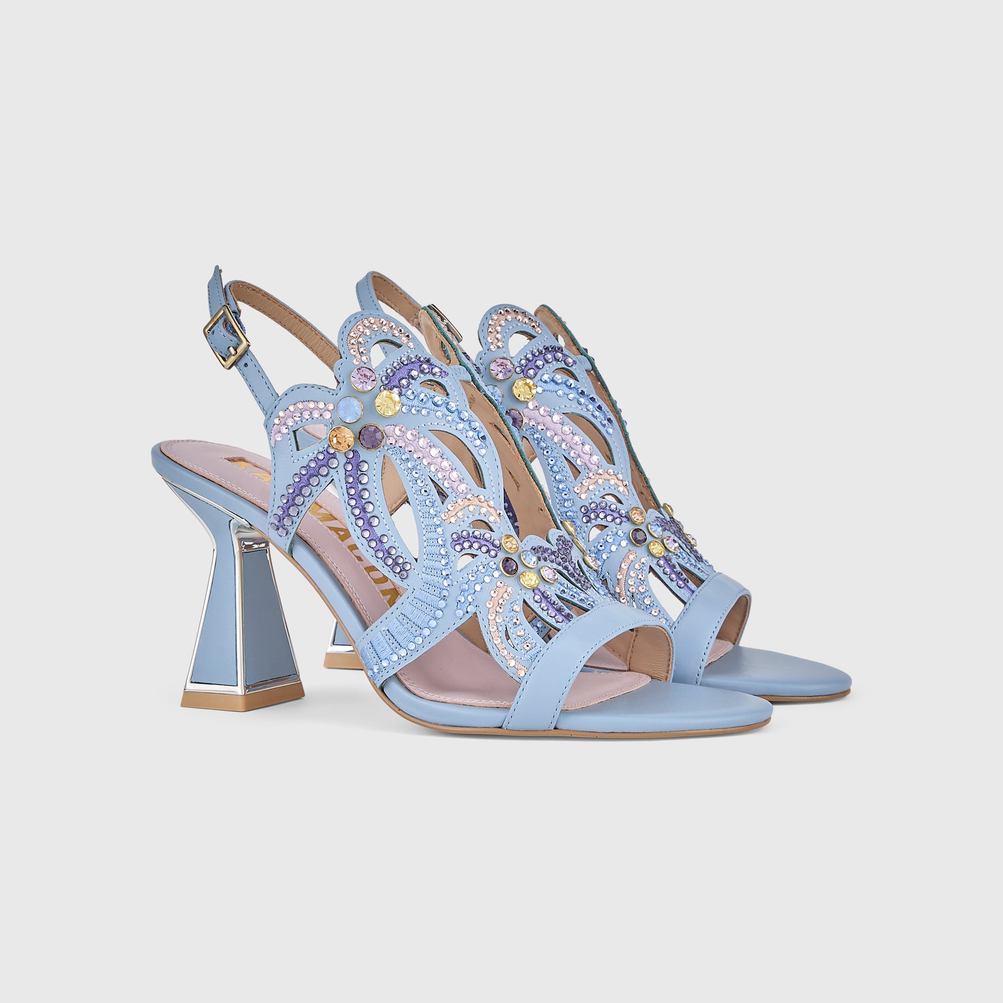 Kat Maconie Kiawa Sandals in Pastel Blue – luxury women's hourglass frame sandal with 85mm heel