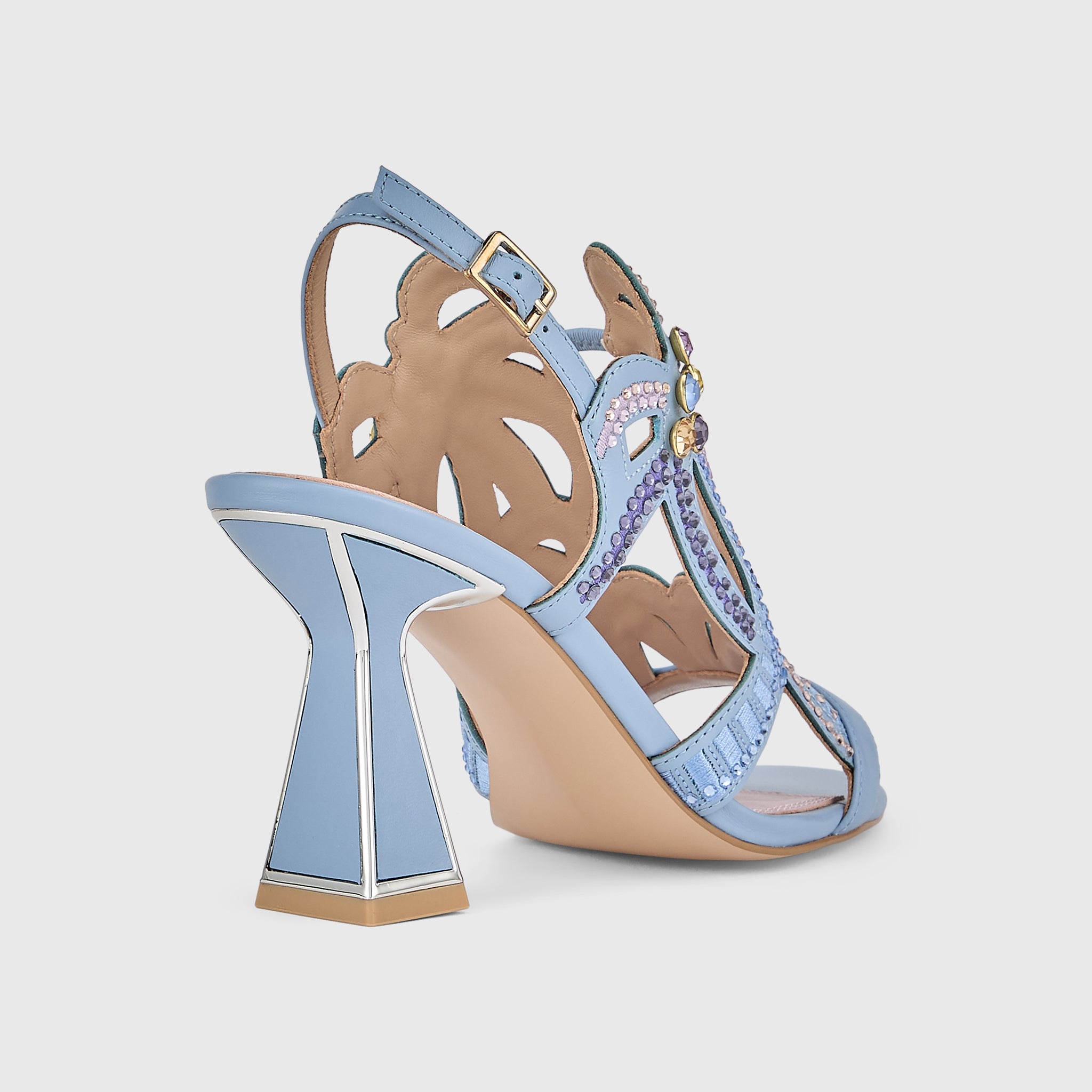 Kat Maconie Kiawa Sandals in Pastel Blue – luxury women's hourglass frame sandal with 85mm heel