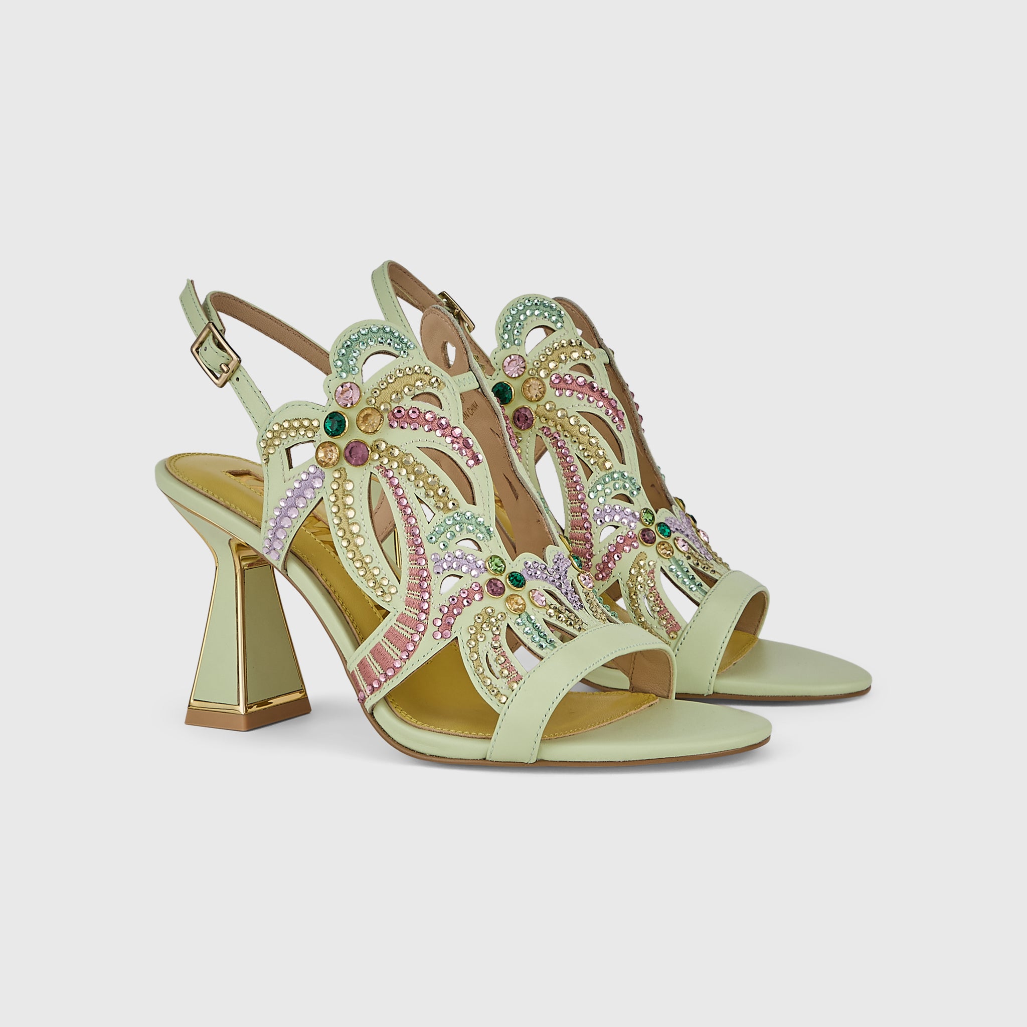 Kat Maconie Kiawa Sandals in Pastel Green – luxury women's hourglass frame sandal with 85mm heel