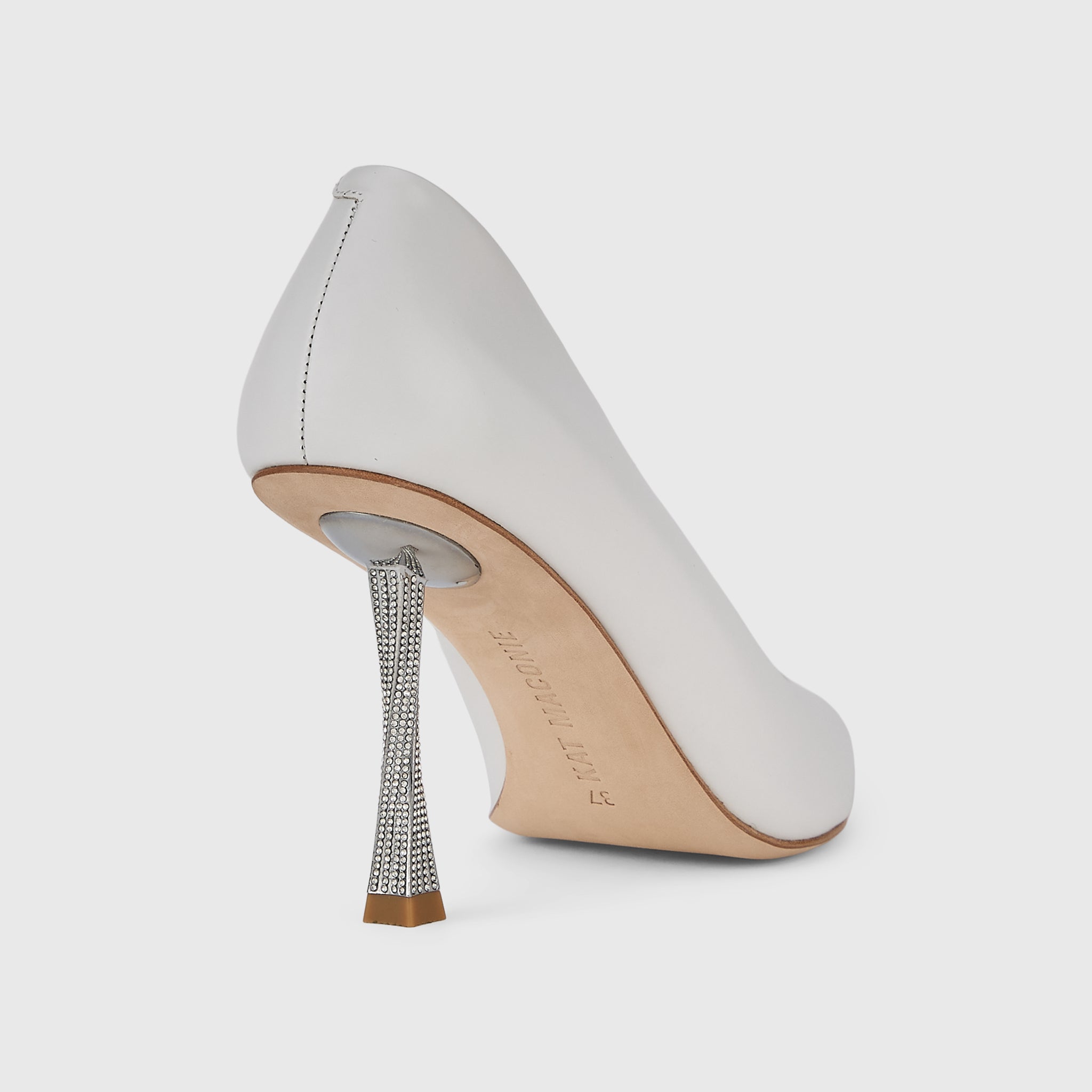 Kat Maconie Masoom Pumps in Pearl White – luxury women's crystal stiletto pump with 90mm heel