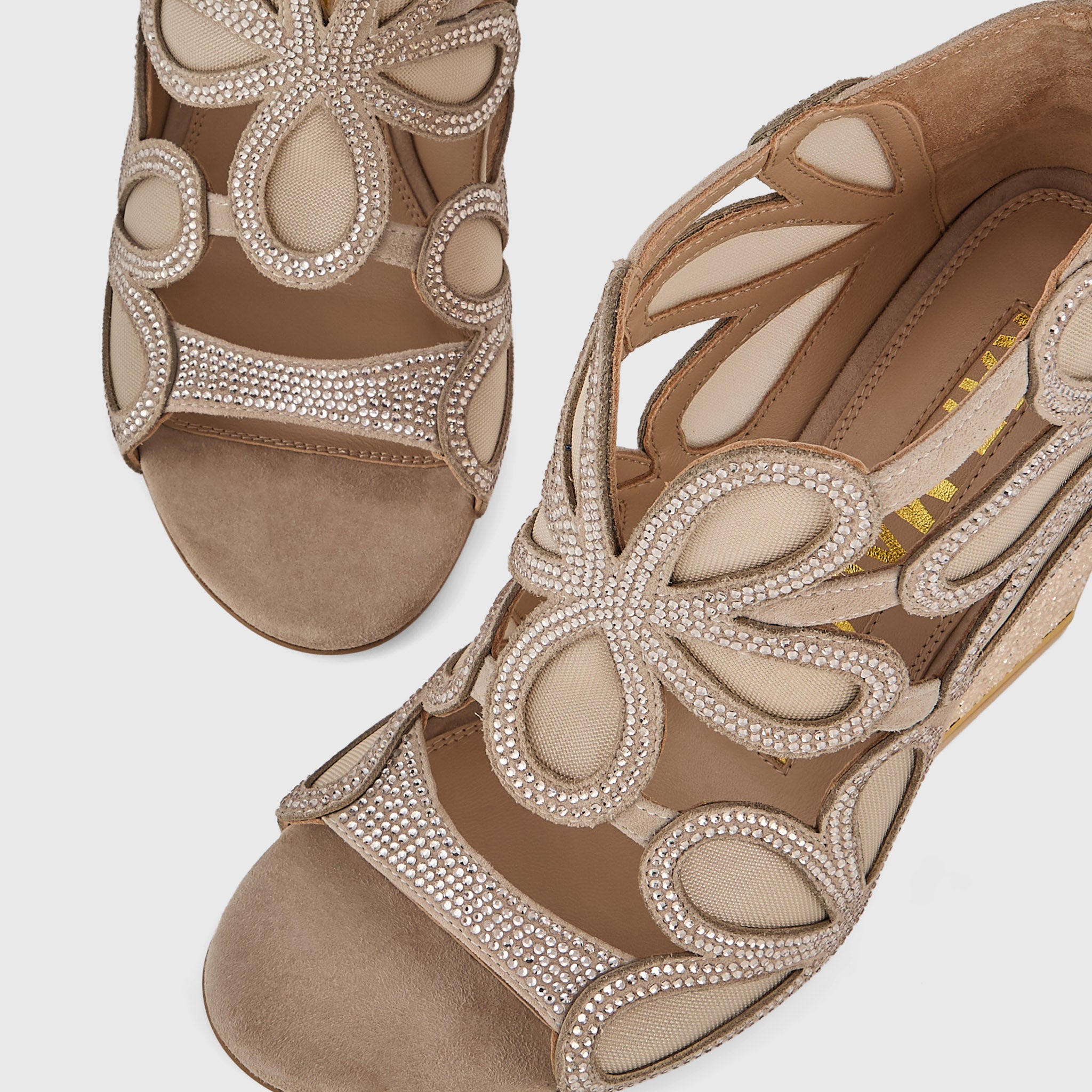 Kat Maconie Nina Sandals in Nude – luxury women's block frame sandal in suede-mesh with 105mm heel