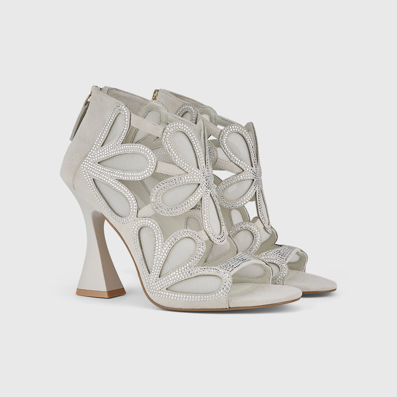 Kat Maconie Rosh Sandals in White – luxury women's hourglass heel sandal with 105mm heel