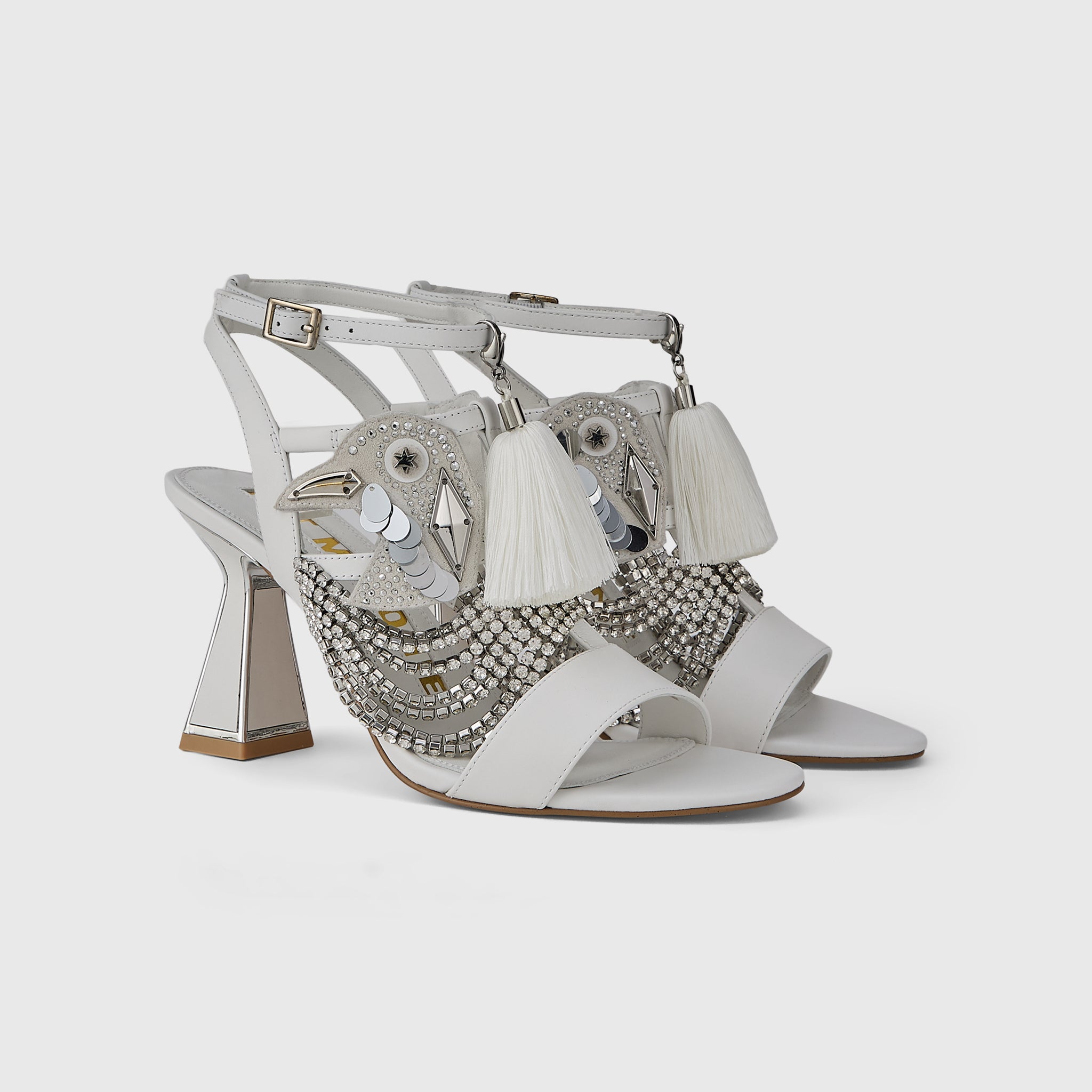 Kat Maconie Tups Sandals in White – luxury women's hourglass frame strappy sandal with 85mm heel