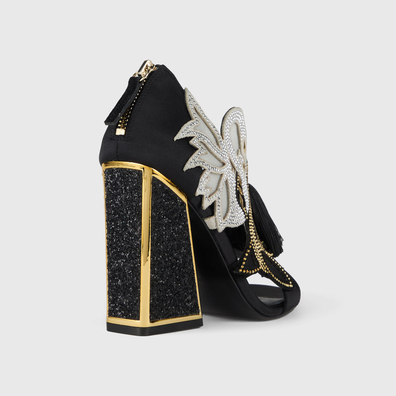 Kat Maconie Aya Anch Sandals in Black/White – luxury women's block frame heel sandal with 105mm heel
