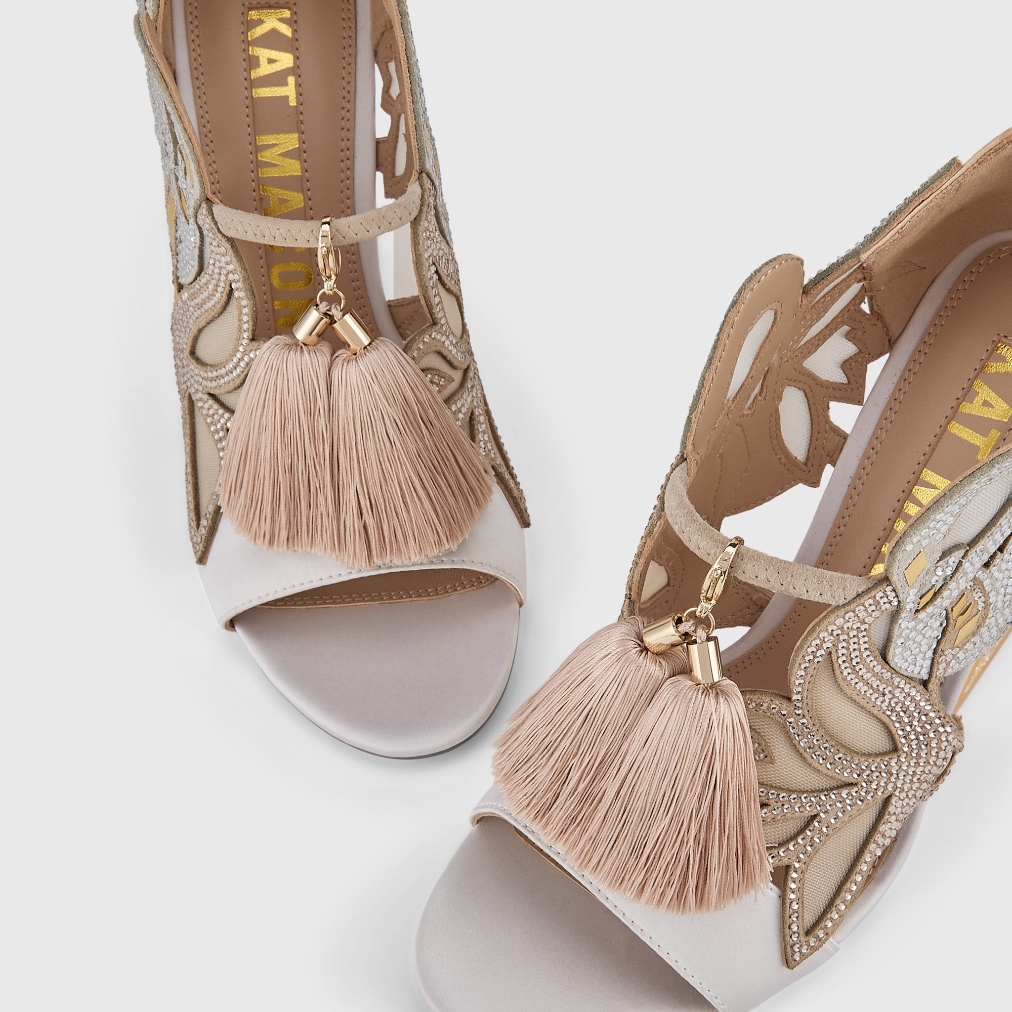 Kat Maconie Aya Anch Sandals in Champagne – luxury women's block frame heel sandal with 105mm heel