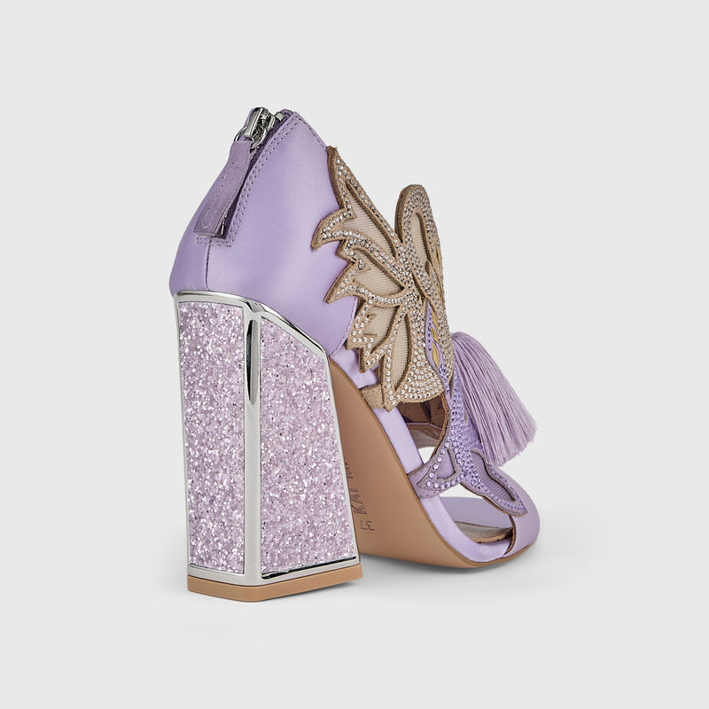 Kat Maconie Aya Anch Sandals in Lavender Ice – luxury women's block frame heel sandal with 105mm heel