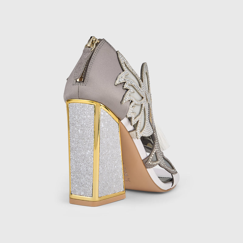 Kat Maconie Aya Anch Sandals in Moonstone – luxury women's block frame heel sandal with 105mm heel