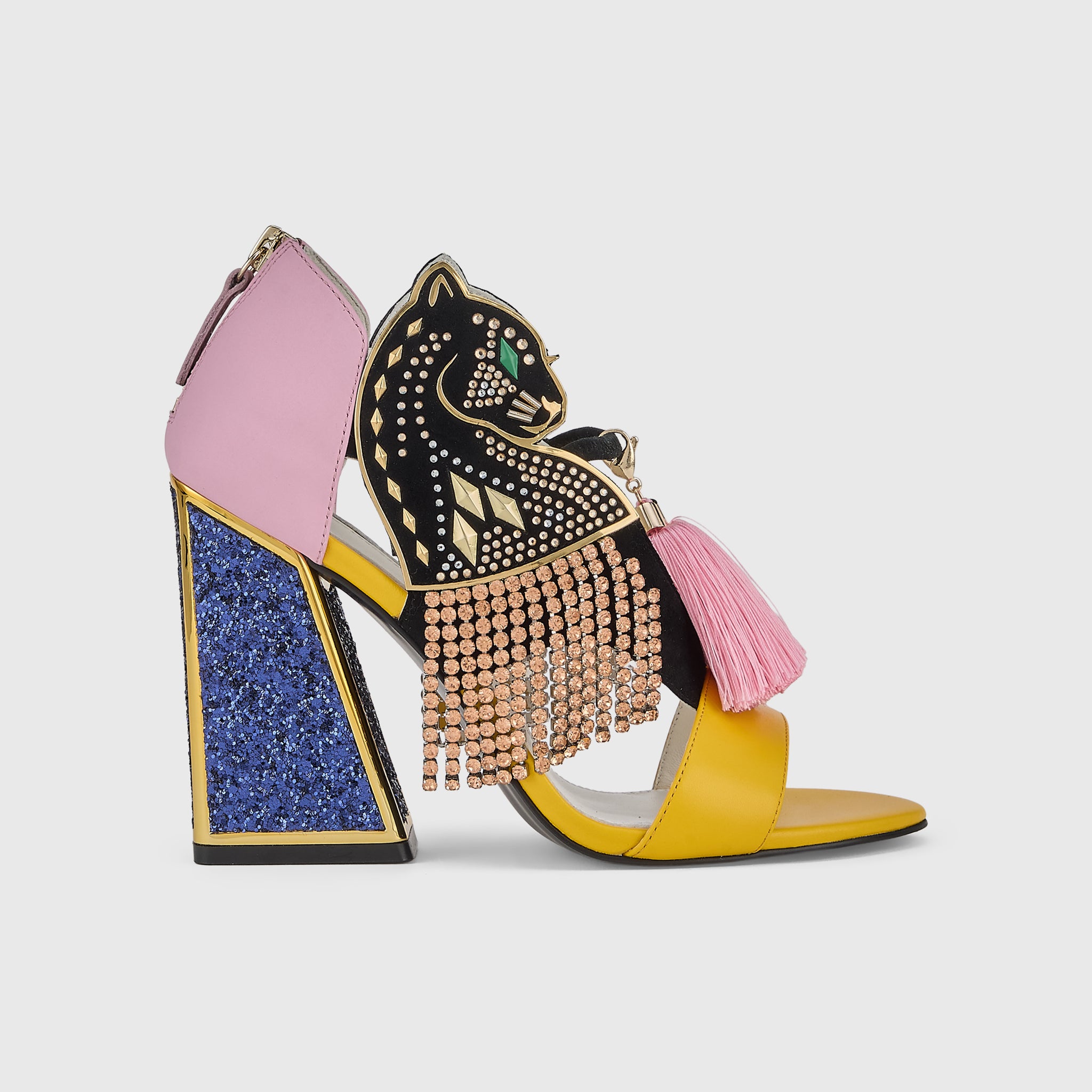 Kat Maconie Aya Panther Sandals in Cheeky Pink – luxury women's block frame sandal with 105mm heel