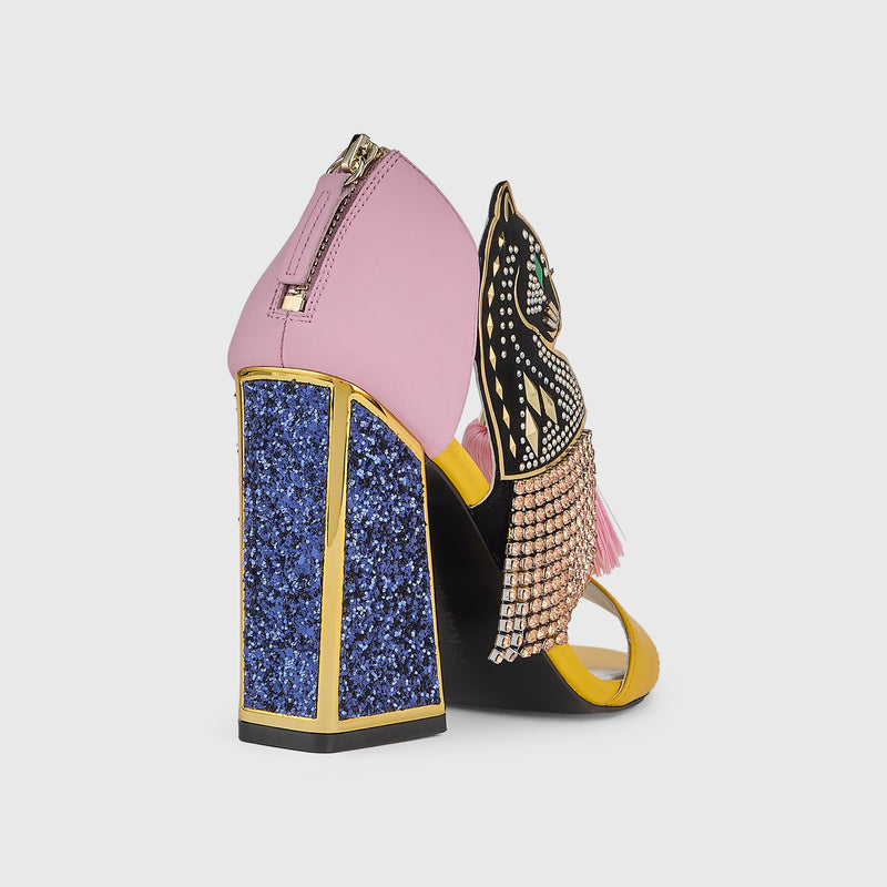 Kat Maconie Aya Panther Sandals in Cheeky Pink – luxury women's block frame sandal with 105mm heel