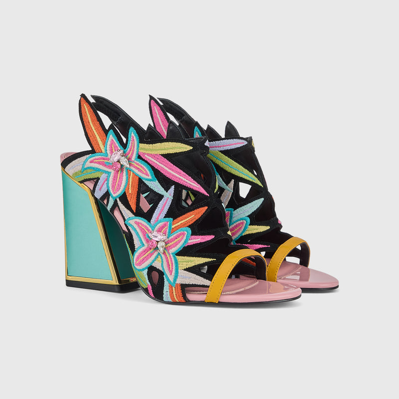 Kat Maconie Diva Dee Sandals in Mermaid Green – luxury women's block frame heel sandal in kid suede with 105mm heel