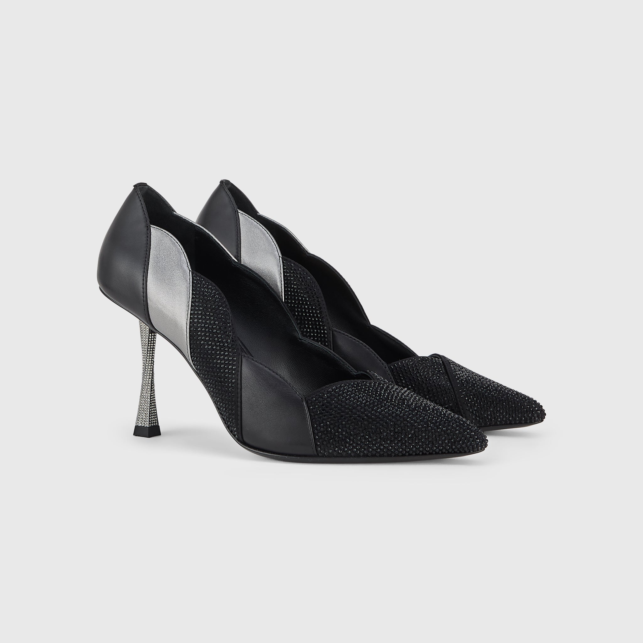 Kat Maconie Divina Pumps in Black – luxury women's crystal stiletto silhouette with 90mm heel