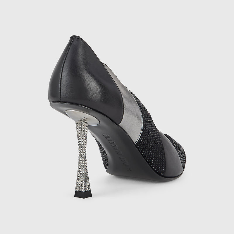 Kat Maconie Divina Pumps in Black – luxury women's crystal stiletto silhouette with 90mm heel