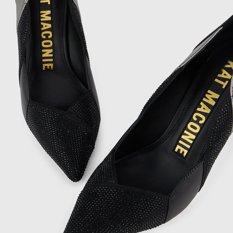 Kat Maconie Divina Pumps in Black – luxury women's crystal stiletto silhouette with 90mm heel