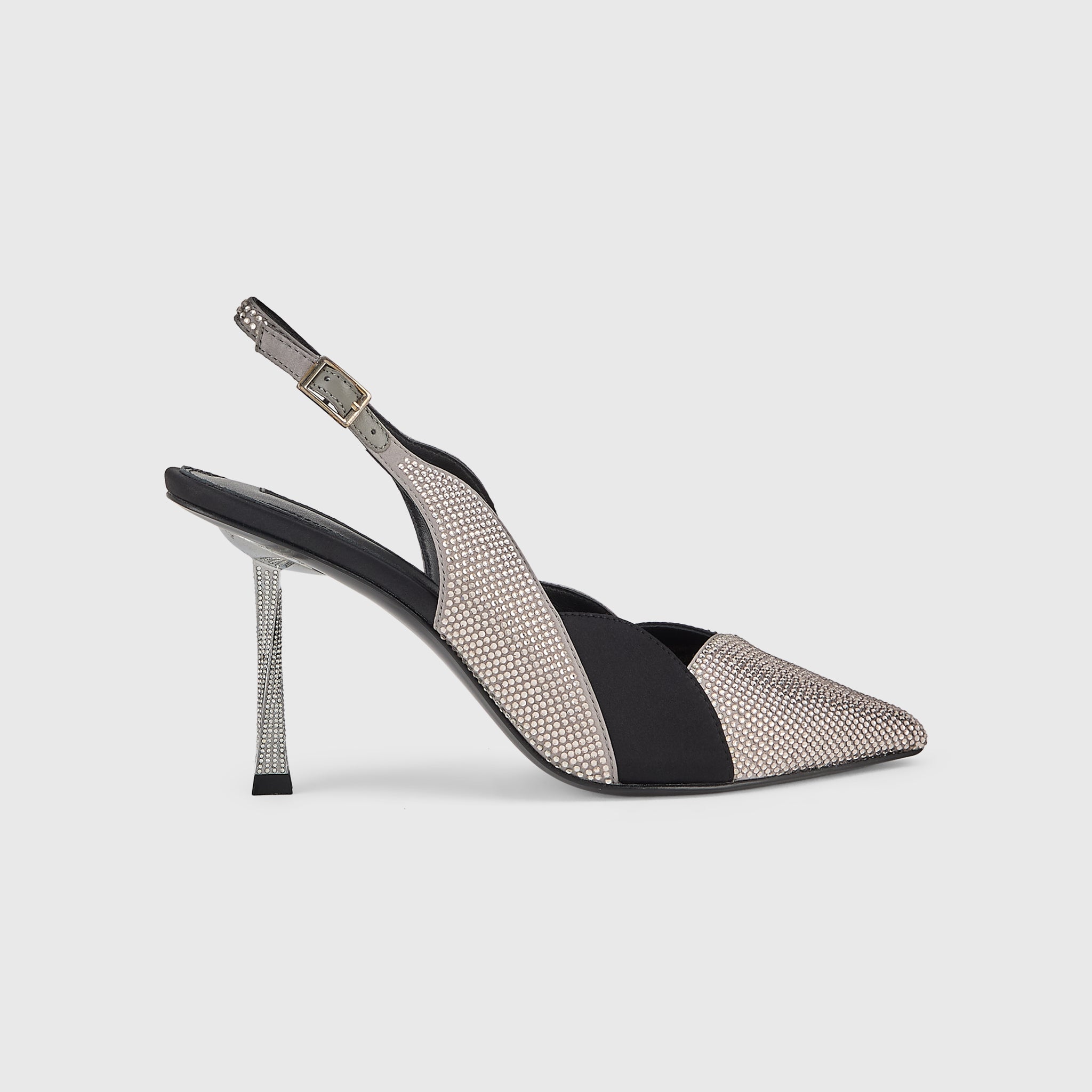 Kat Maconie Divina Pumps in Black/Silver – luxury women's crystal stiletto silhouette with 90mm heel