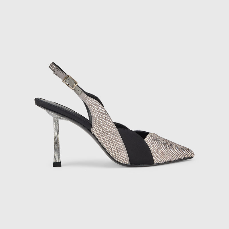 Kat Maconie Divina Pumps in Black/Silver – luxury women's crystal stiletto silhouette with 90mm heel