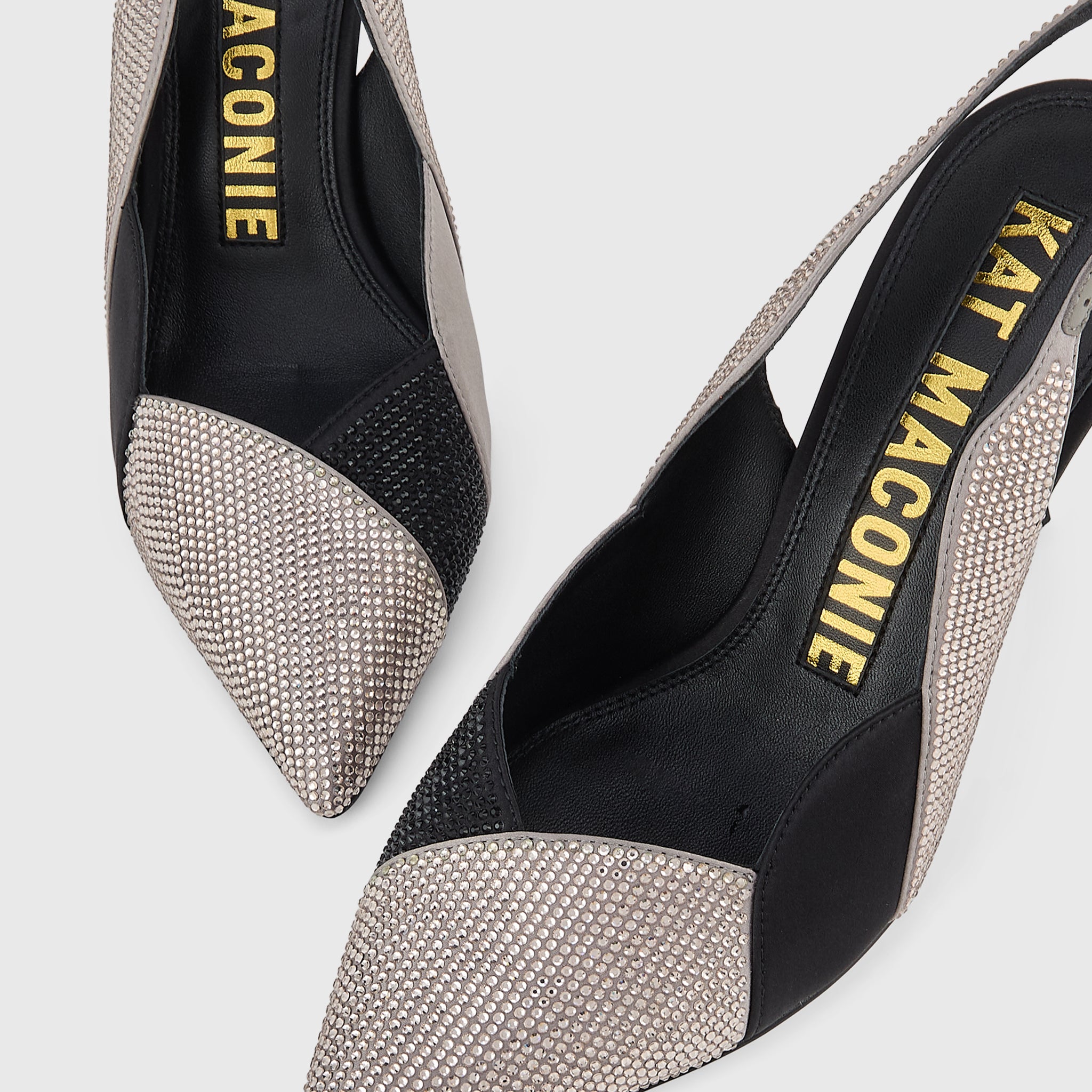 Kat Maconie Divina Pumps in Black/Silver – luxury women's crystal stiletto silhouette with 90mm heel