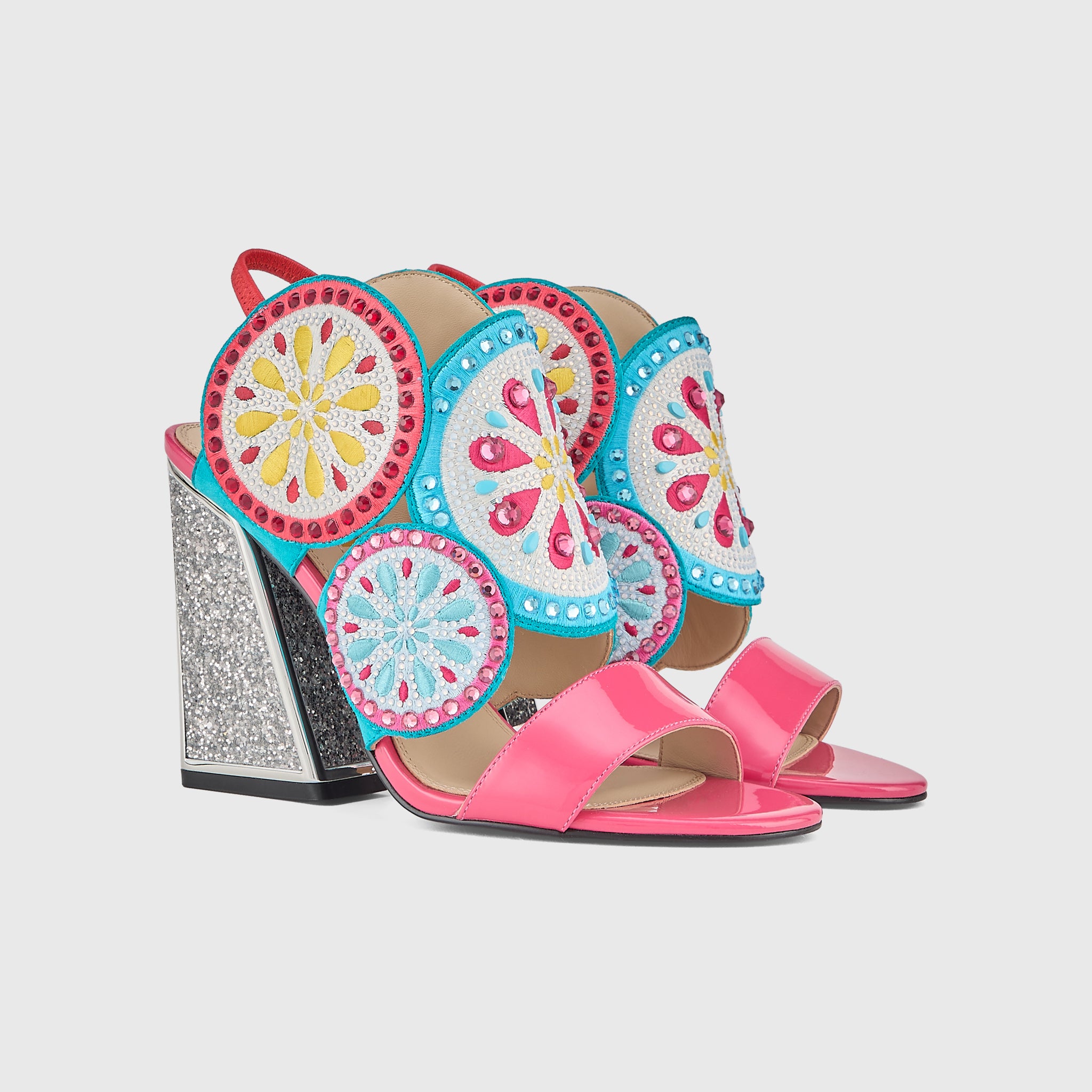 Kat Maconie Frida Sandals in Fuchsia/Multi – luxury women's block frame sandal with 105mm heel