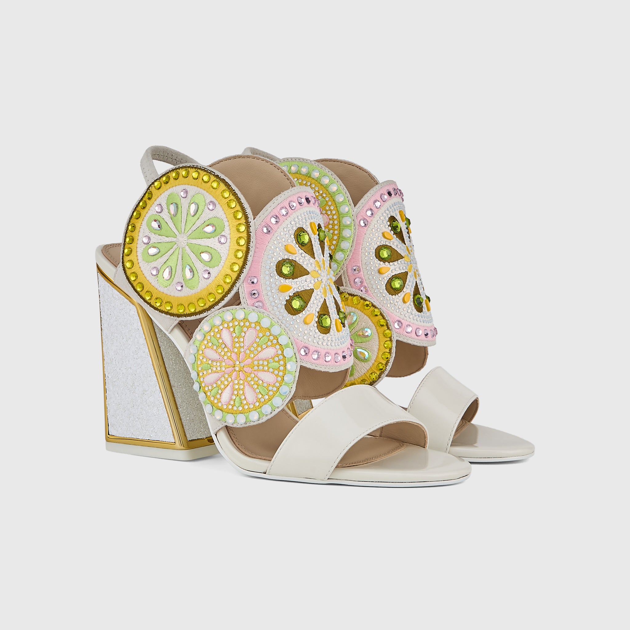 Kat Maconie Frida Sandals in Ivory/Melon – luxury women's block frame sandal with 105mm heel