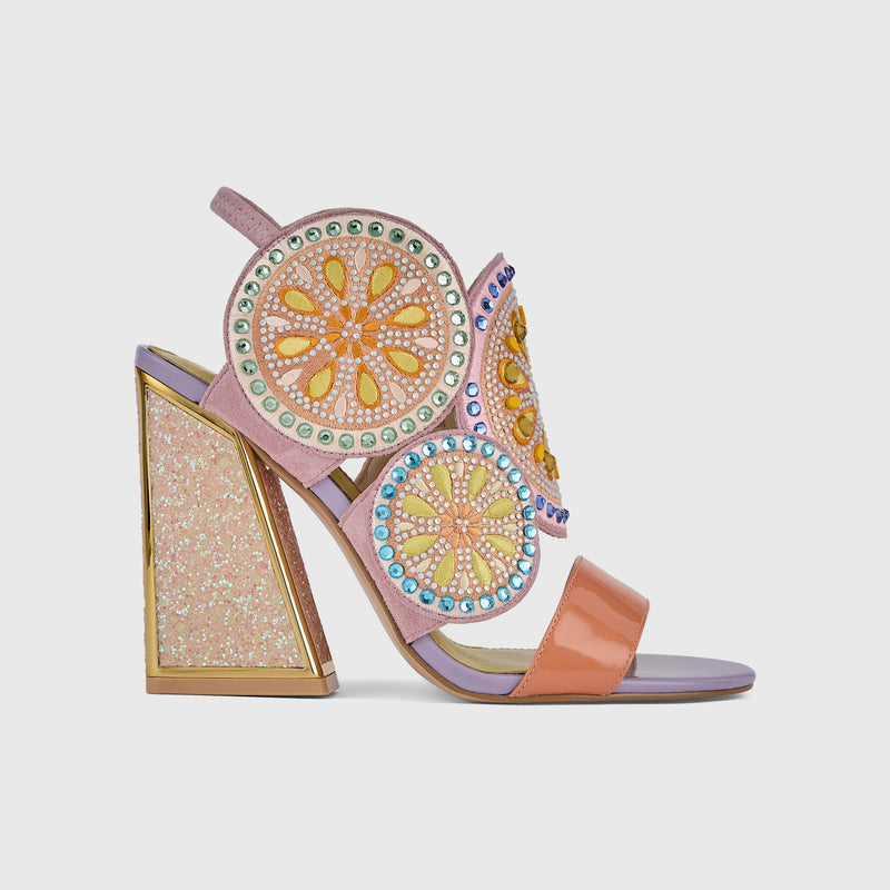 Kat Maconie Frida Sandals in Tangerine – luxury women's block frame sandal with 105mm heel