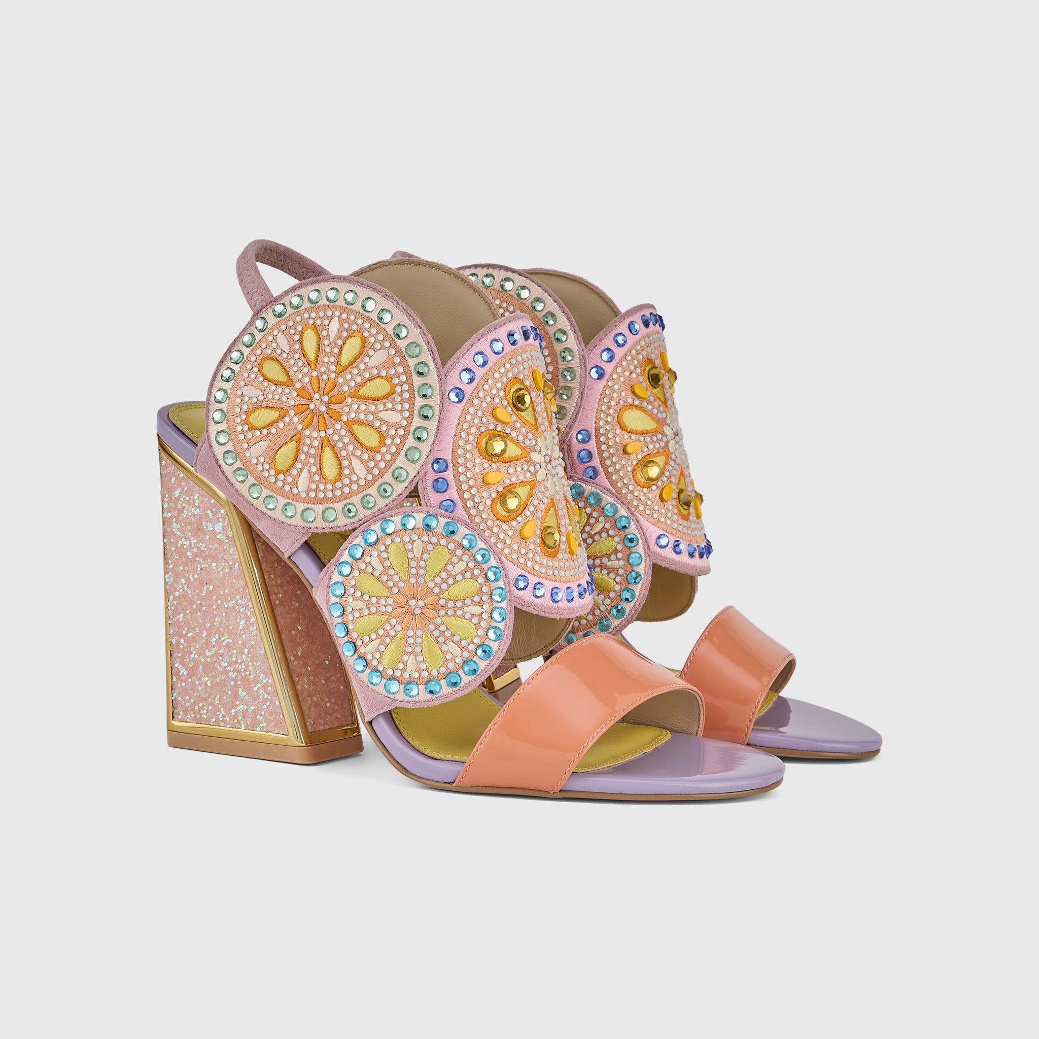 Kat Maconie Frida Sandals in Tangerine – luxury women's block frame sandal with 105mm heel