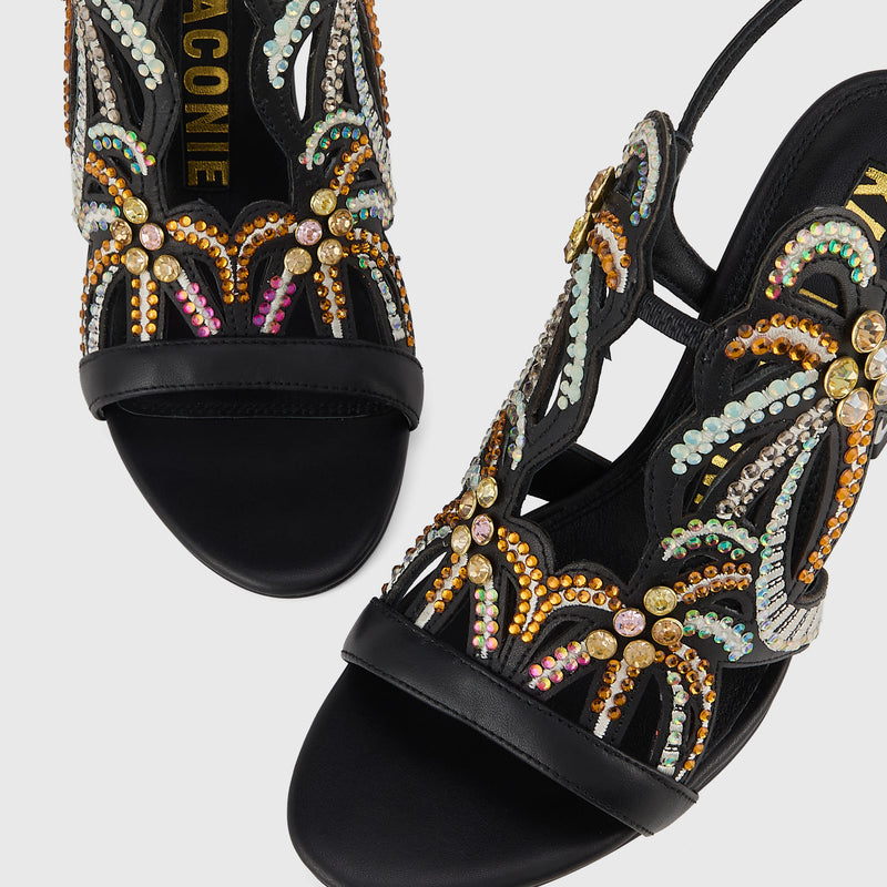 Kat Maconie Kiawa Sandals in Black – luxury women's hourglass frame sandal with 85mm heel