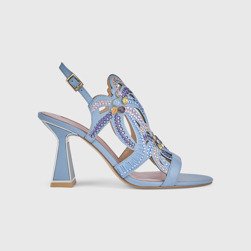Kat Maconie Kiawa Sandals in Pastel Blue – luxury women's hourglass frame sandal with 85mm heel