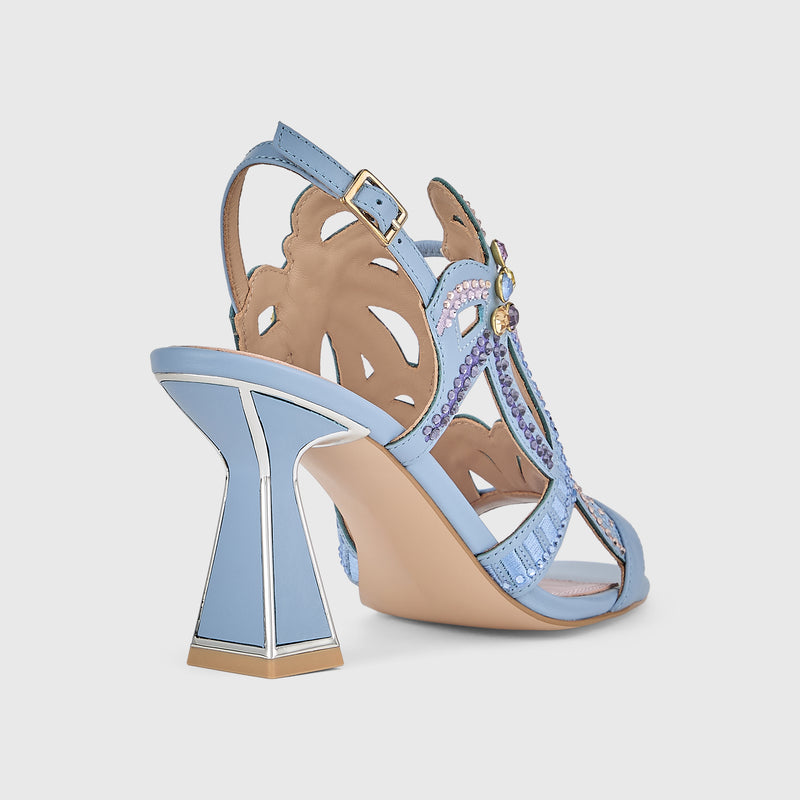 Kat Maconie Kiawa Sandals in Pastel Blue – luxury women's hourglass frame sandal with 85mm heel