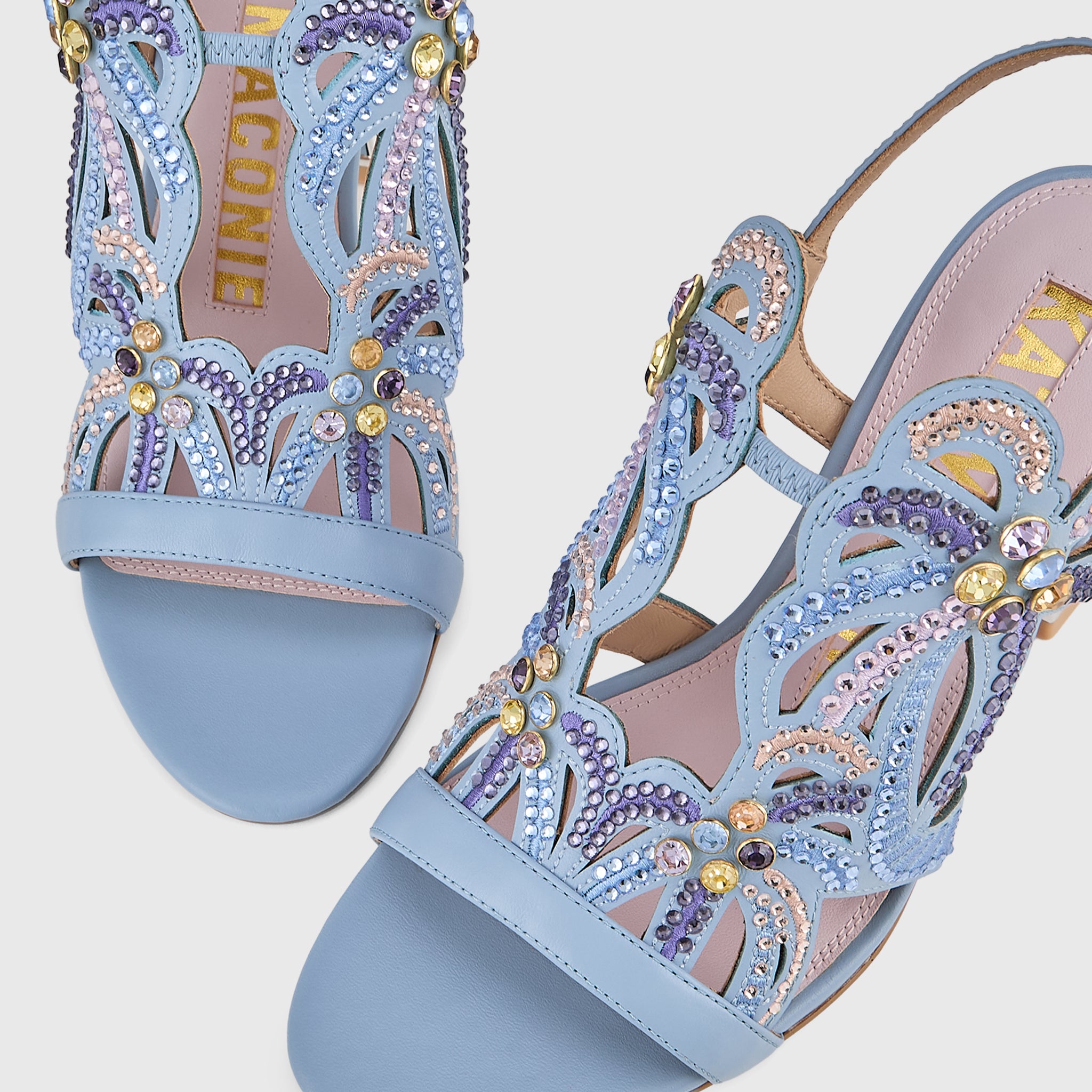 Kat Maconie Kiawa Sandals in Pastel Blue – luxury women's hourglass frame sandal with 85mm heel