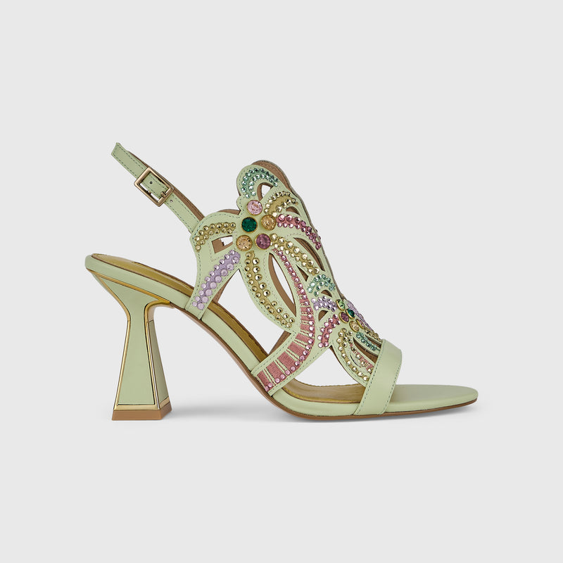 Kat Maconie Kiawa Sandals in Pastel Green – luxury women's hourglass frame sandal with 85mm heel
