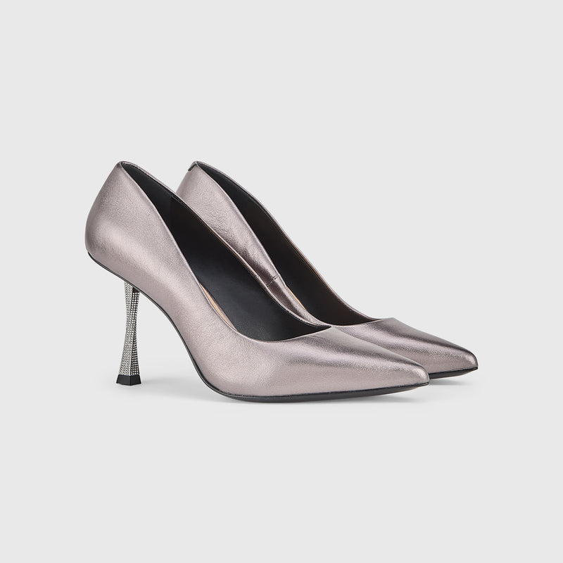 Kat Maconie Masoom Pumps in Bronze/Metallic – luxury women's crystal stiletto pump with 90mm heel