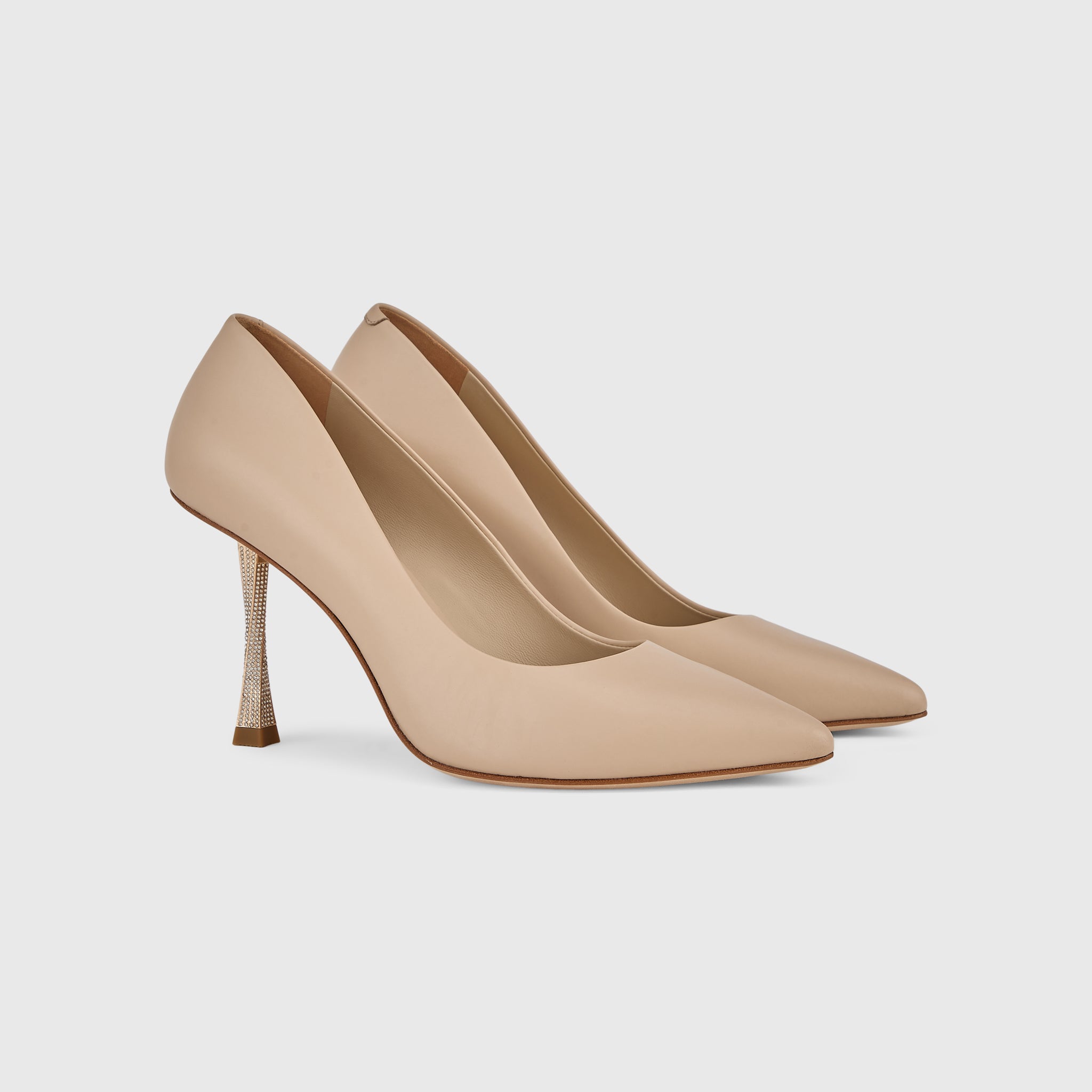 Kat Maconie Masoom Pumps in Mocha – luxury women's crystal stiletto pump with 90mm heel