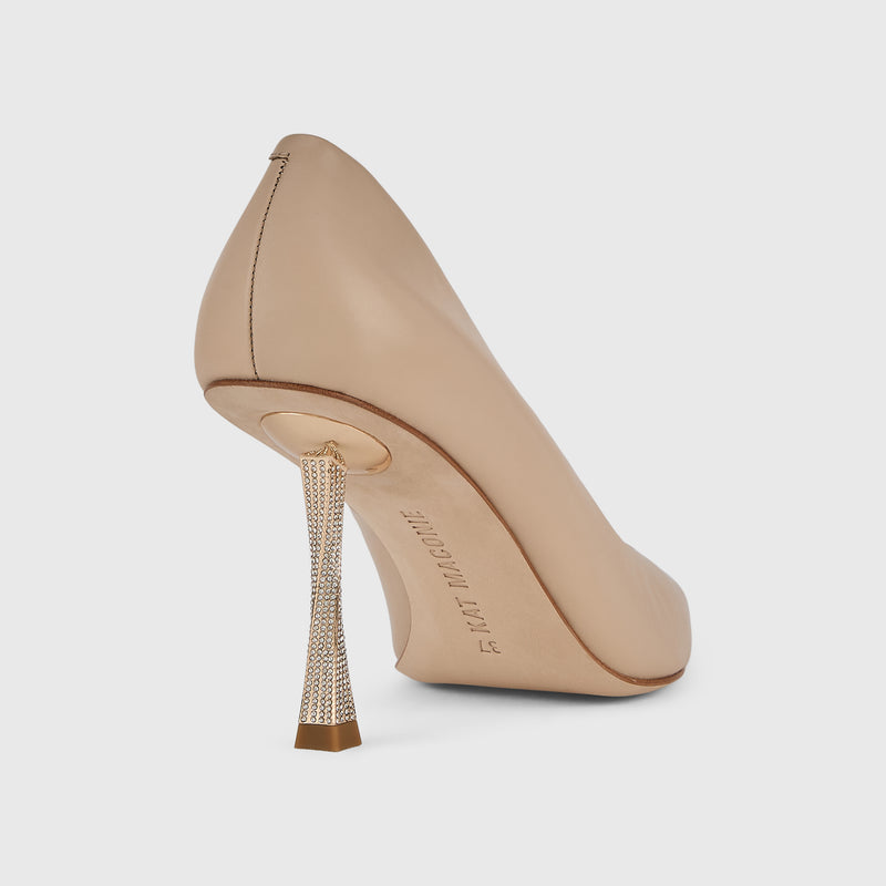 Kat Maconie Masoom Pumps in Mocha – luxury women's crystal stiletto pump with 90mm heel