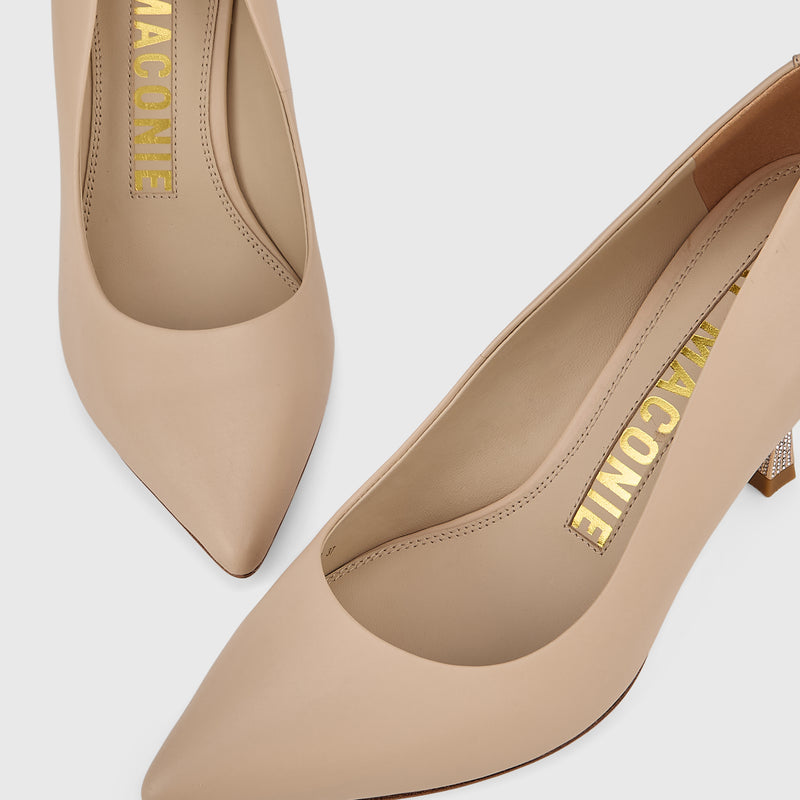 Kat Maconie Masoom Pumps in Mocha – luxury women's crystal stiletto pump with 90mm heel
